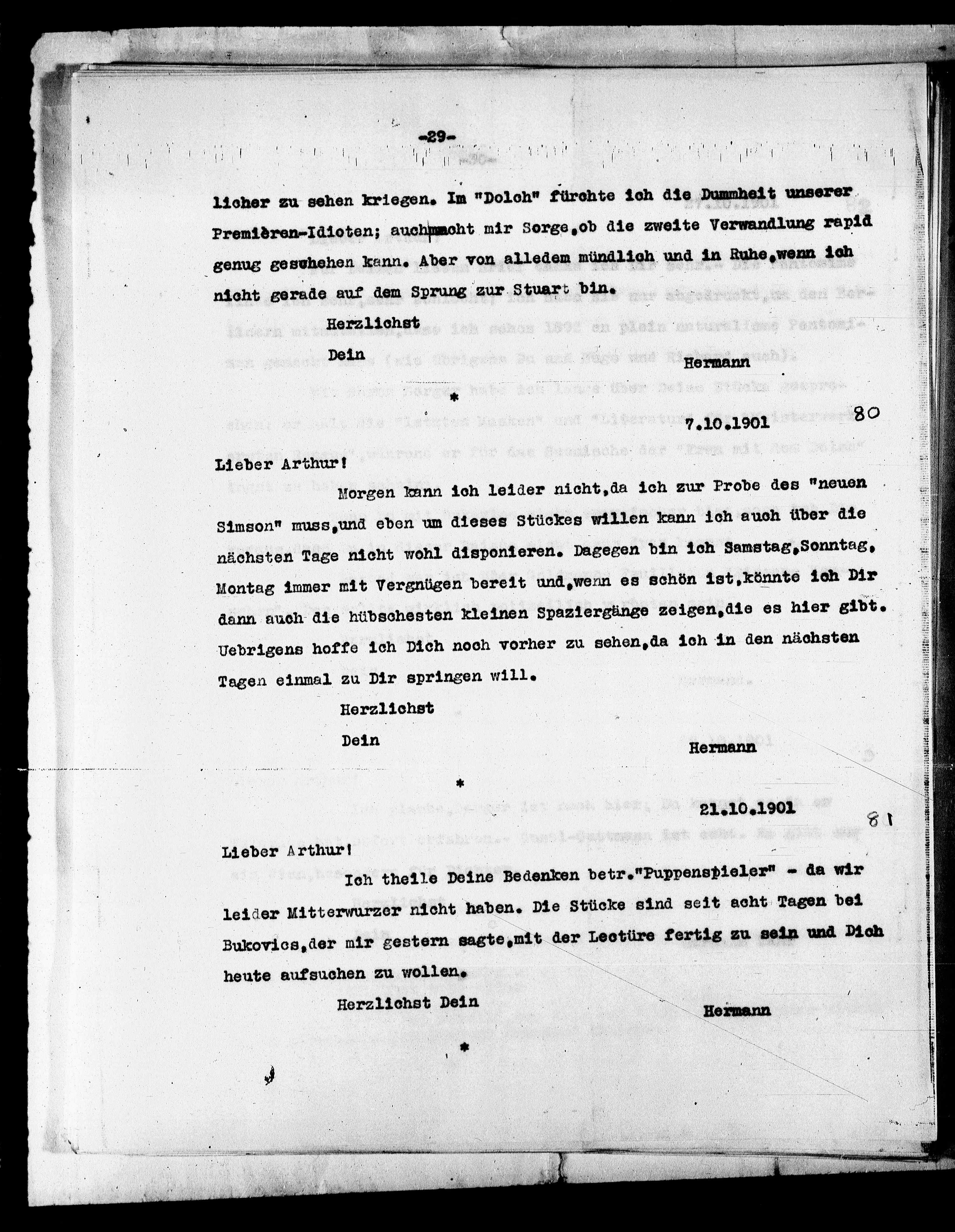 Vorschaubild für Bahr, Hermann_3 Bahr an Schnitzler, Typoskript, Seite 31