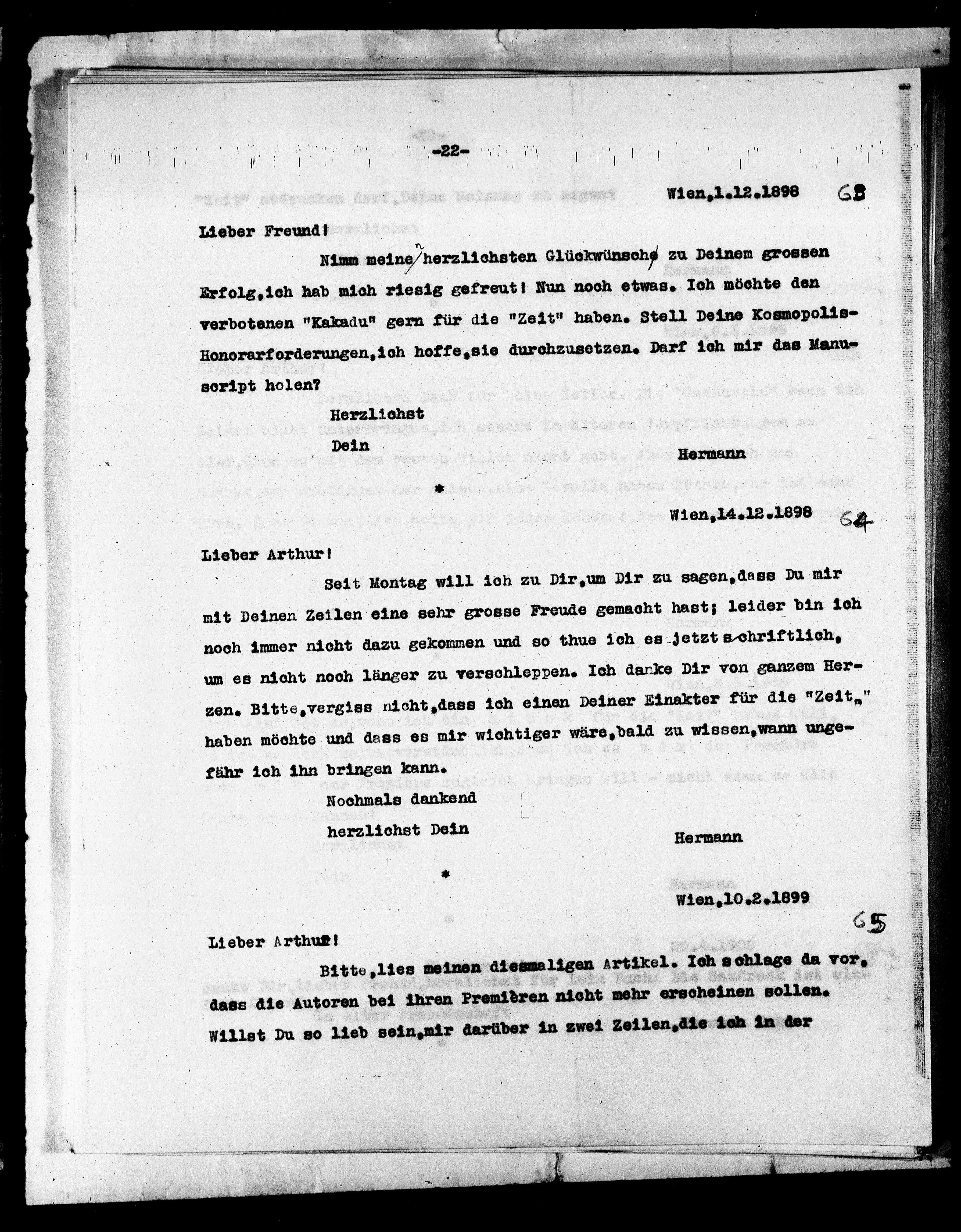 Vorschaubild für Bahr, Hermann_3 Bahr an Schnitzler, Typoskript, Seite 24