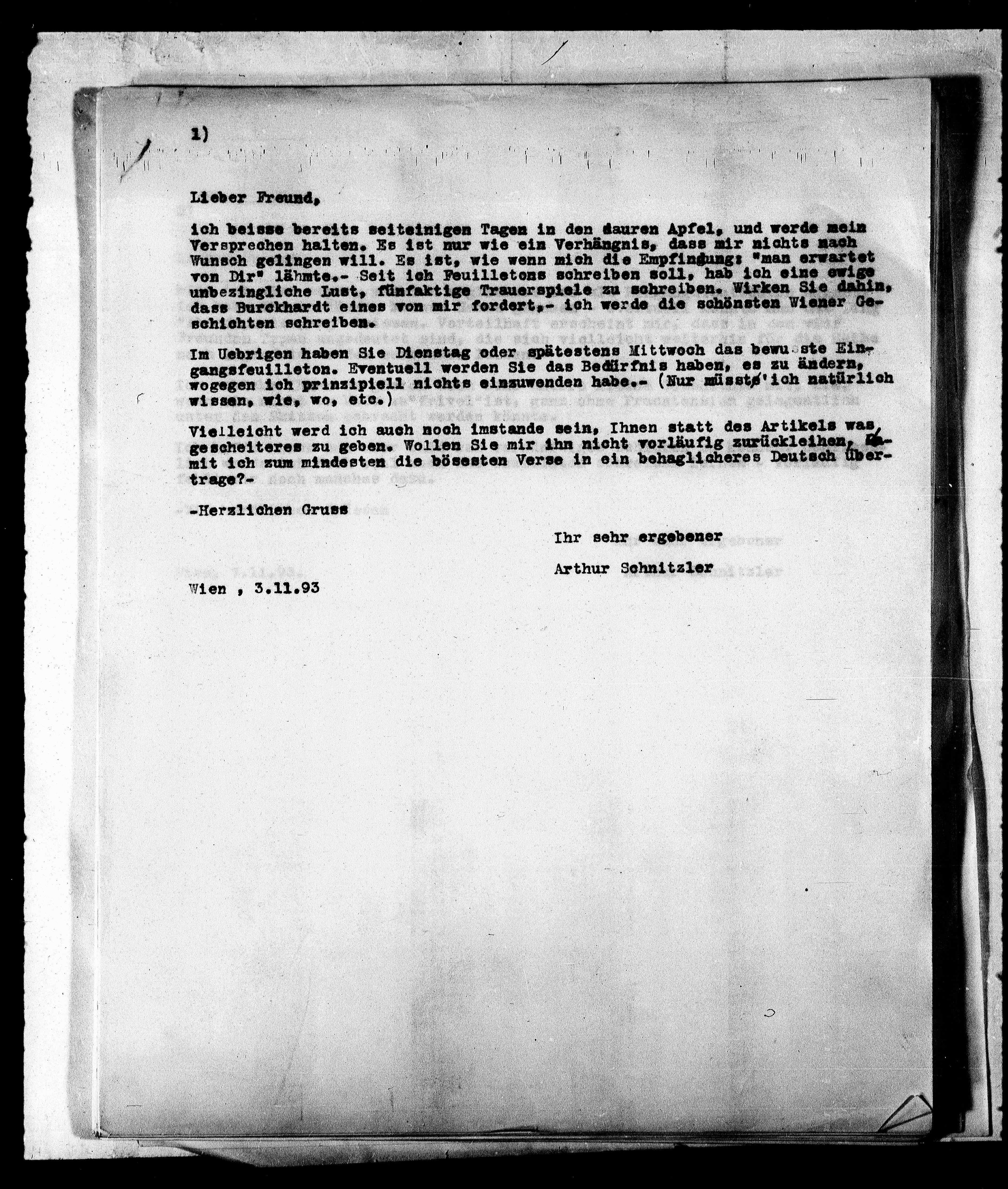 Vorschaubild für Bahr, Hermann_1 Schnitzler an Bahr, Typoskript, Seite 6