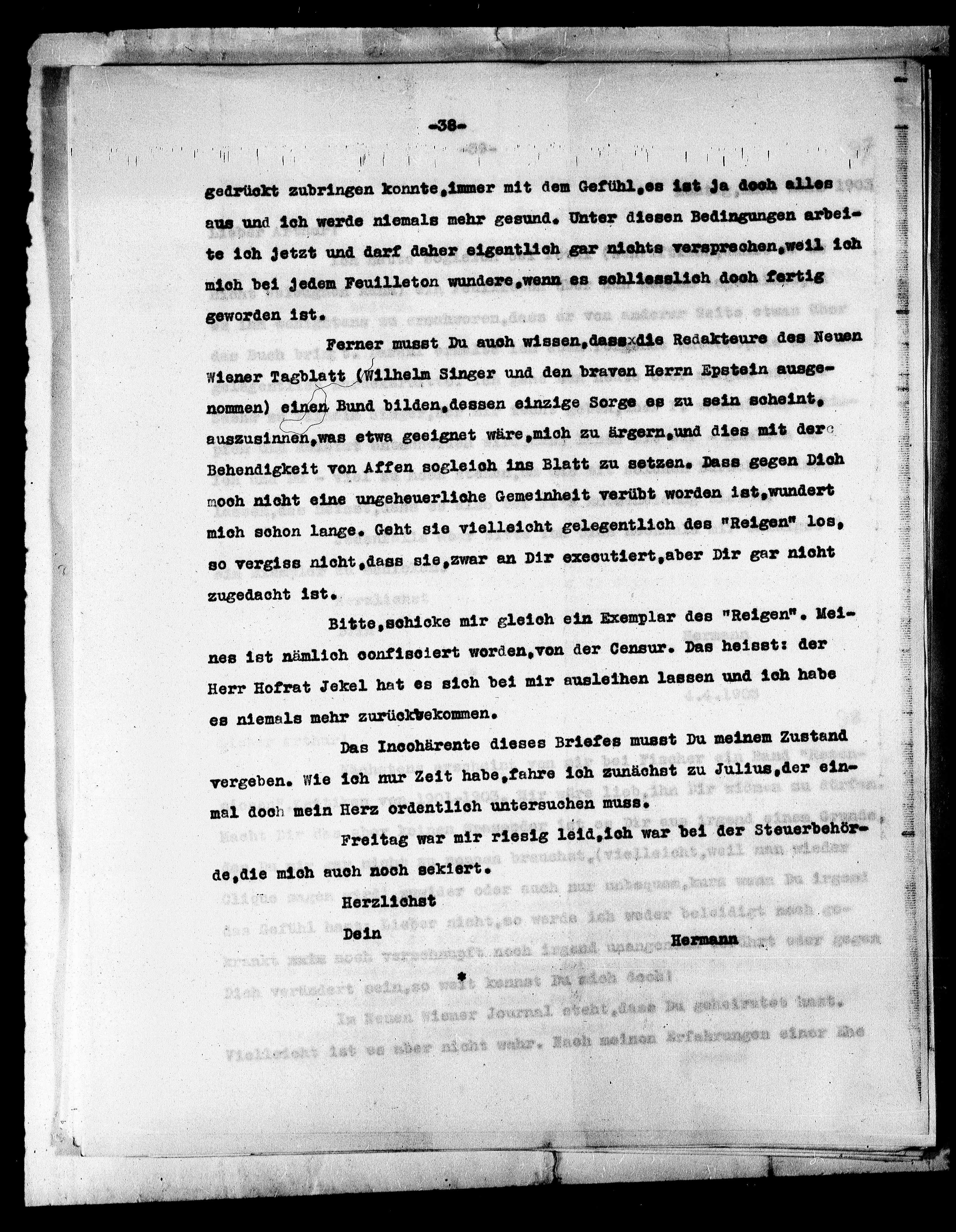 Vorschaubild für Bahr, Hermann_3 Bahr an Schnitzler, Typoskript, Seite 40