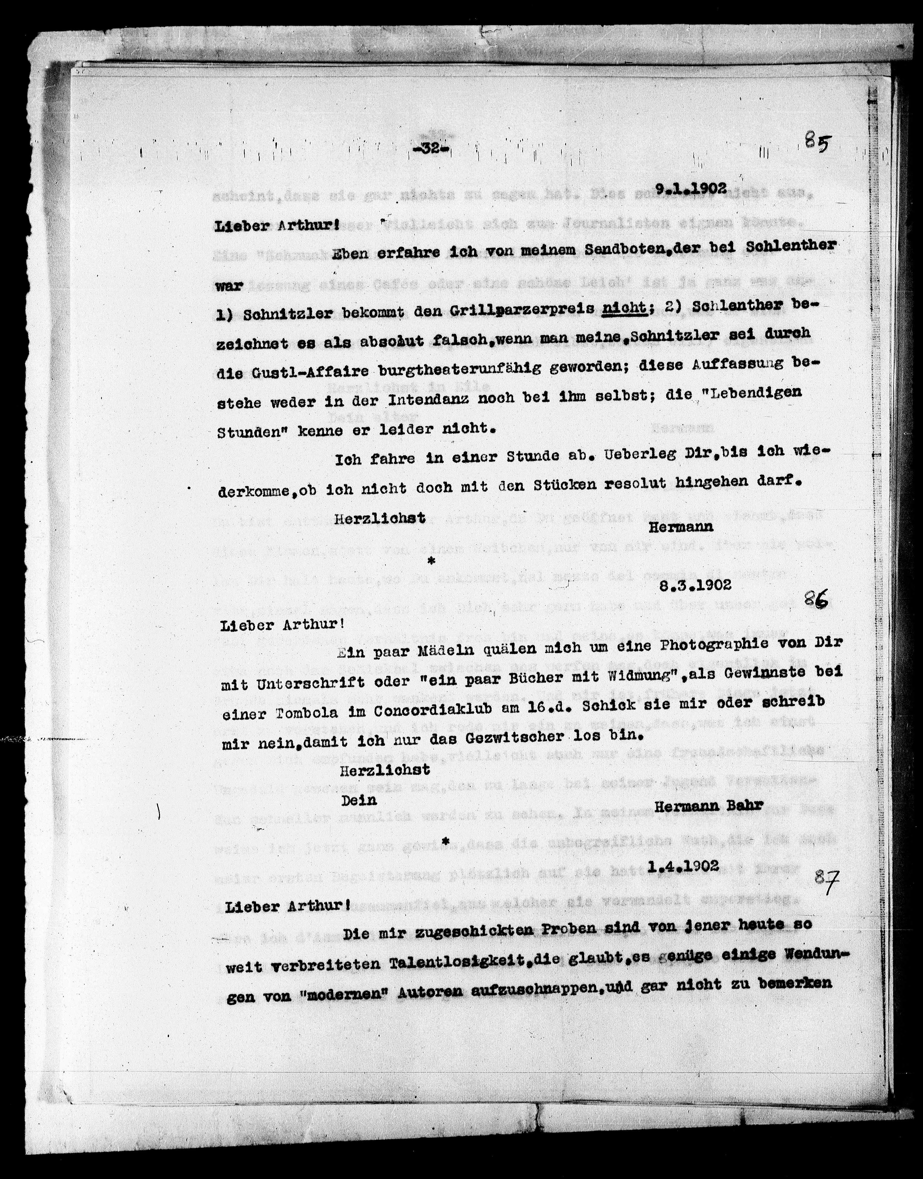 Vorschaubild für Bahr, Hermann_3 Bahr an Schnitzler, Typoskript, Seite 34