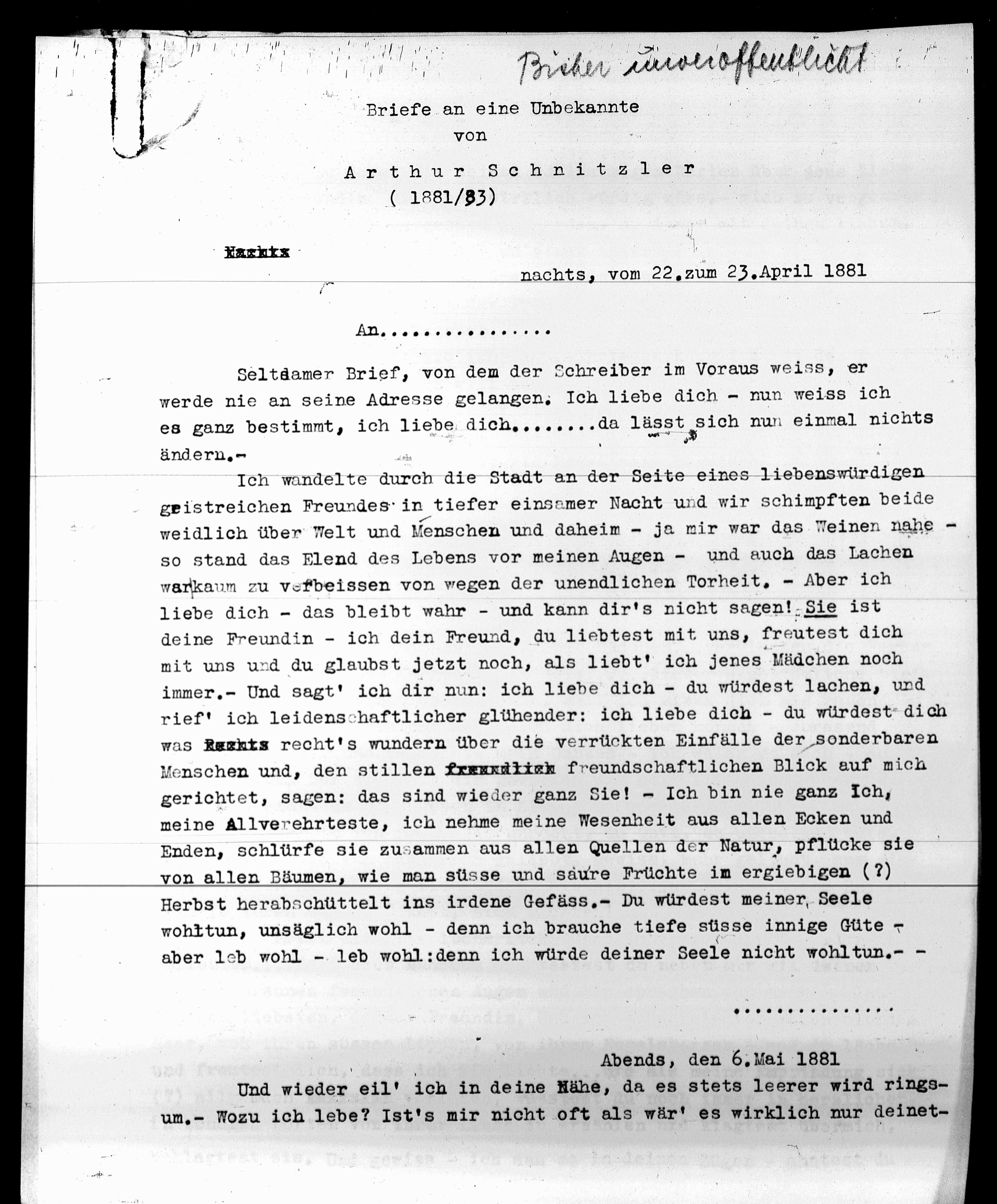 Vorschaubild für Schnitzler, A. an Unbekannt <weiblich>; 22.4.1881-17.7.1883, Seite 5