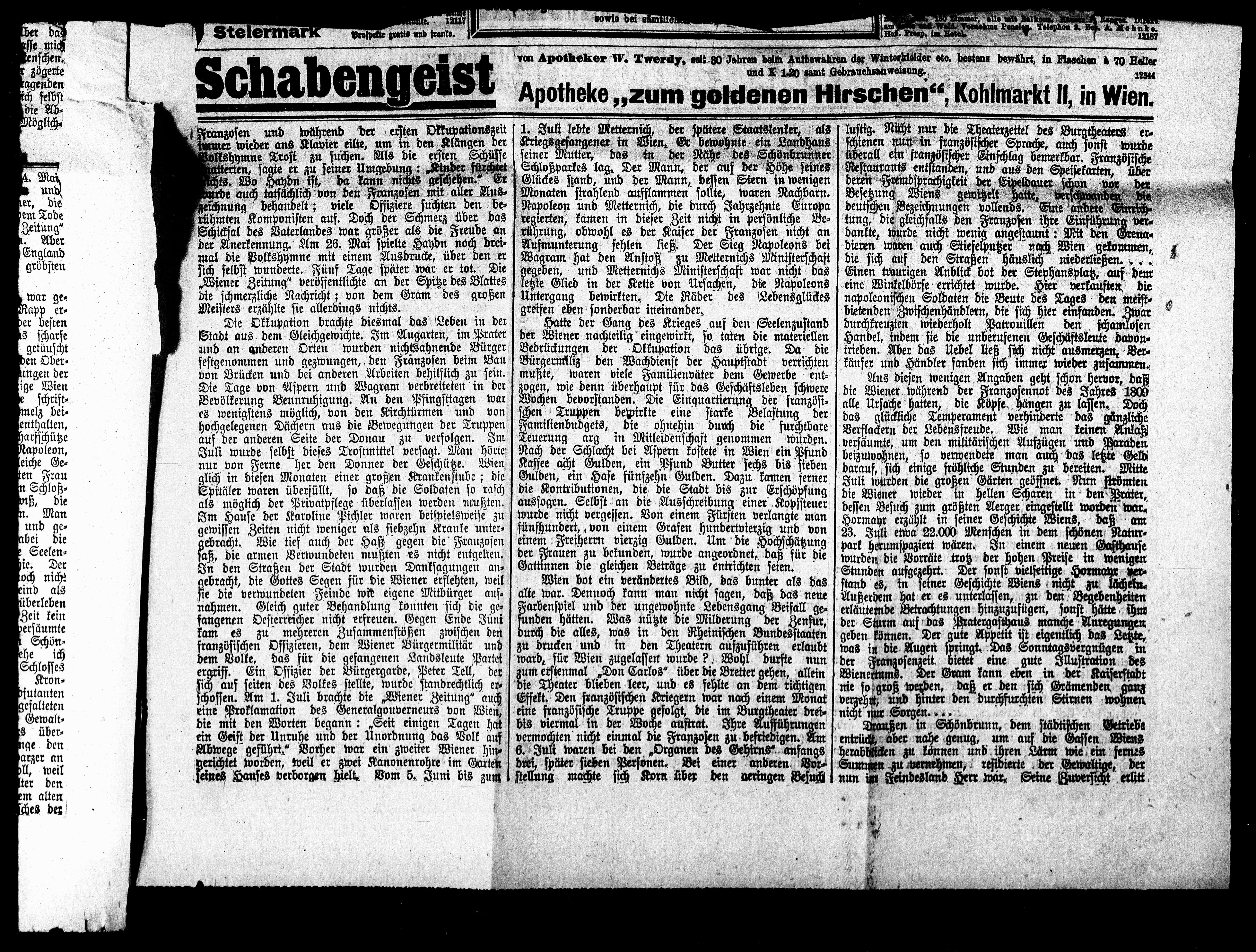 Vorschaubild für Der junge Medardus VII Konvolut Zeitungsausschnitte mit historischem Material, Seite 3