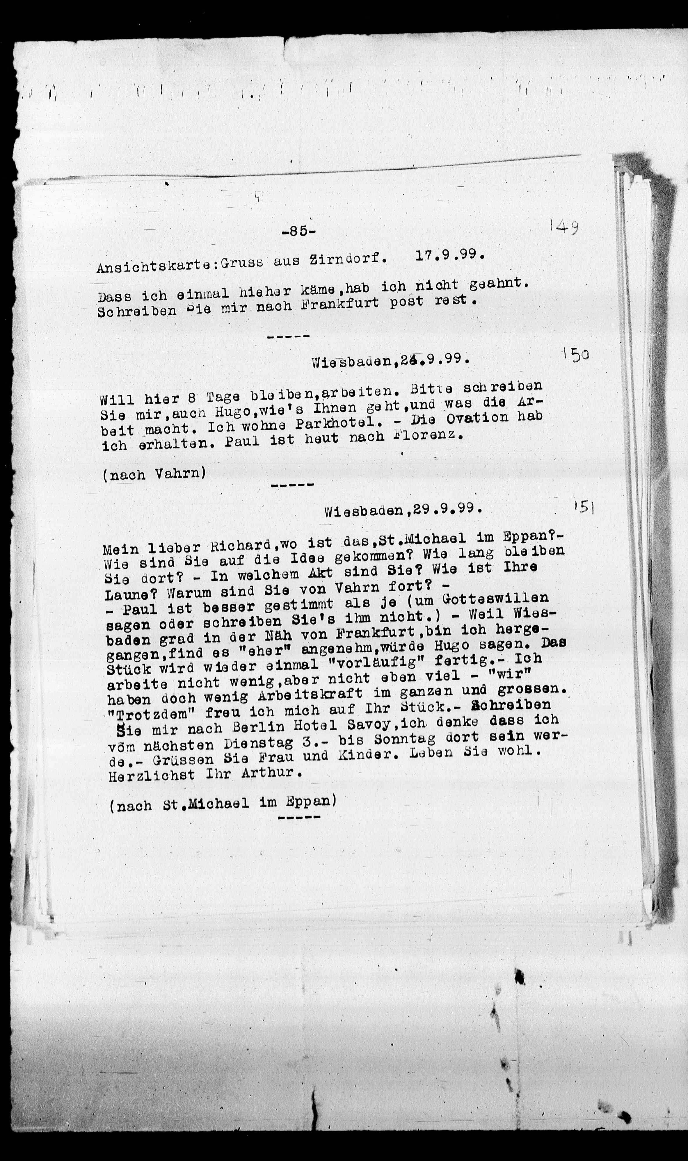 Vorschaubild für Beer-Hofmann, Richard_8.1 Abschrift AS an BH, Seite 91