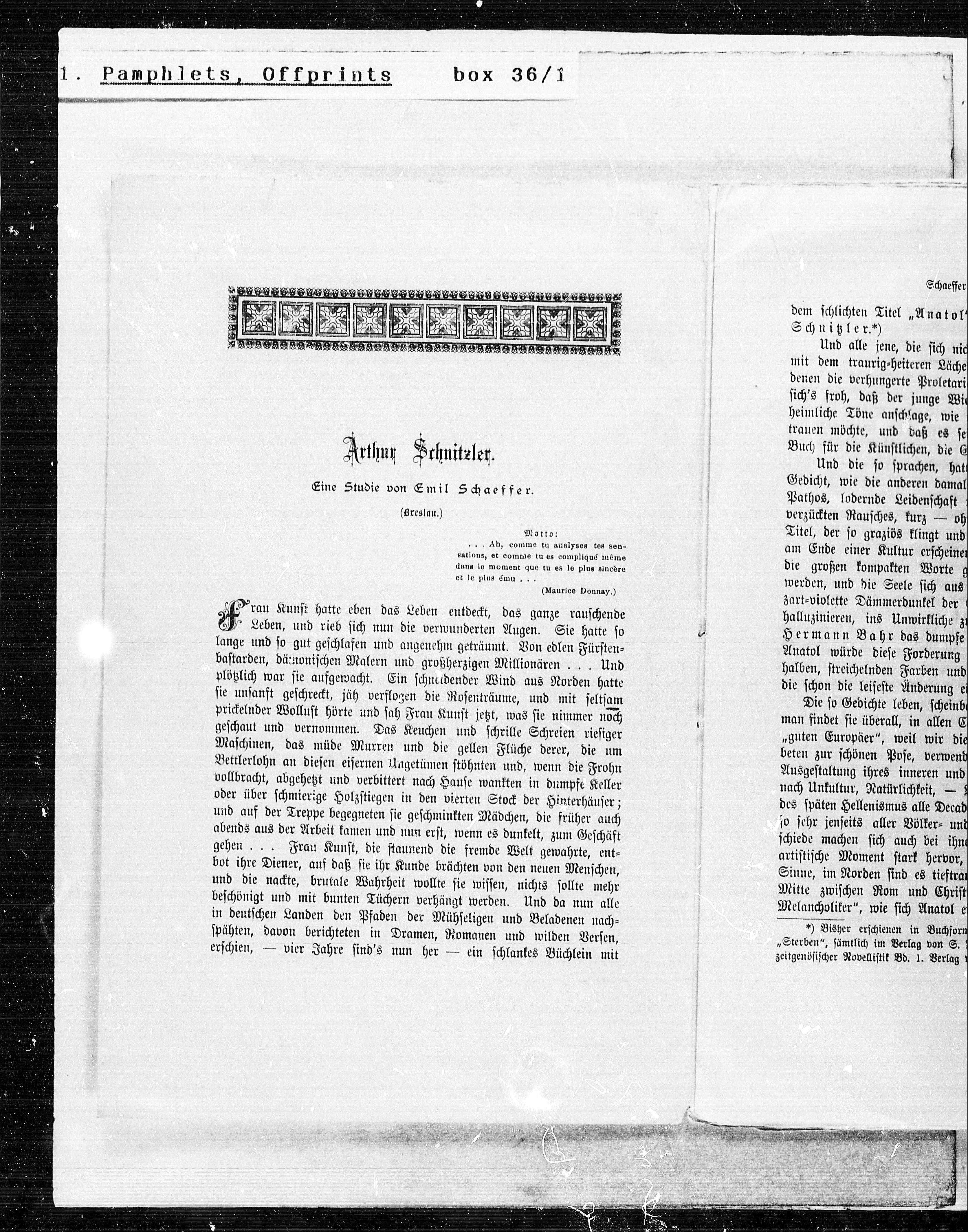 Vorschaubild für Emil Schaeffer Arthur Schnitzler, Seite 1