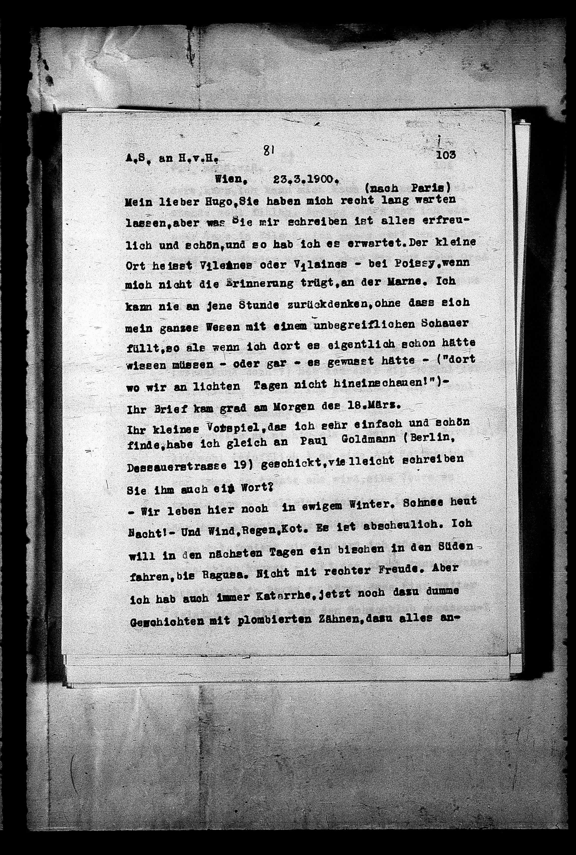 Vorschaubild für Hofmannsthal, Hugo von_AS an HvH Abschrift, HvH an AS, Originale (Mikrofilm 38), Seite 107