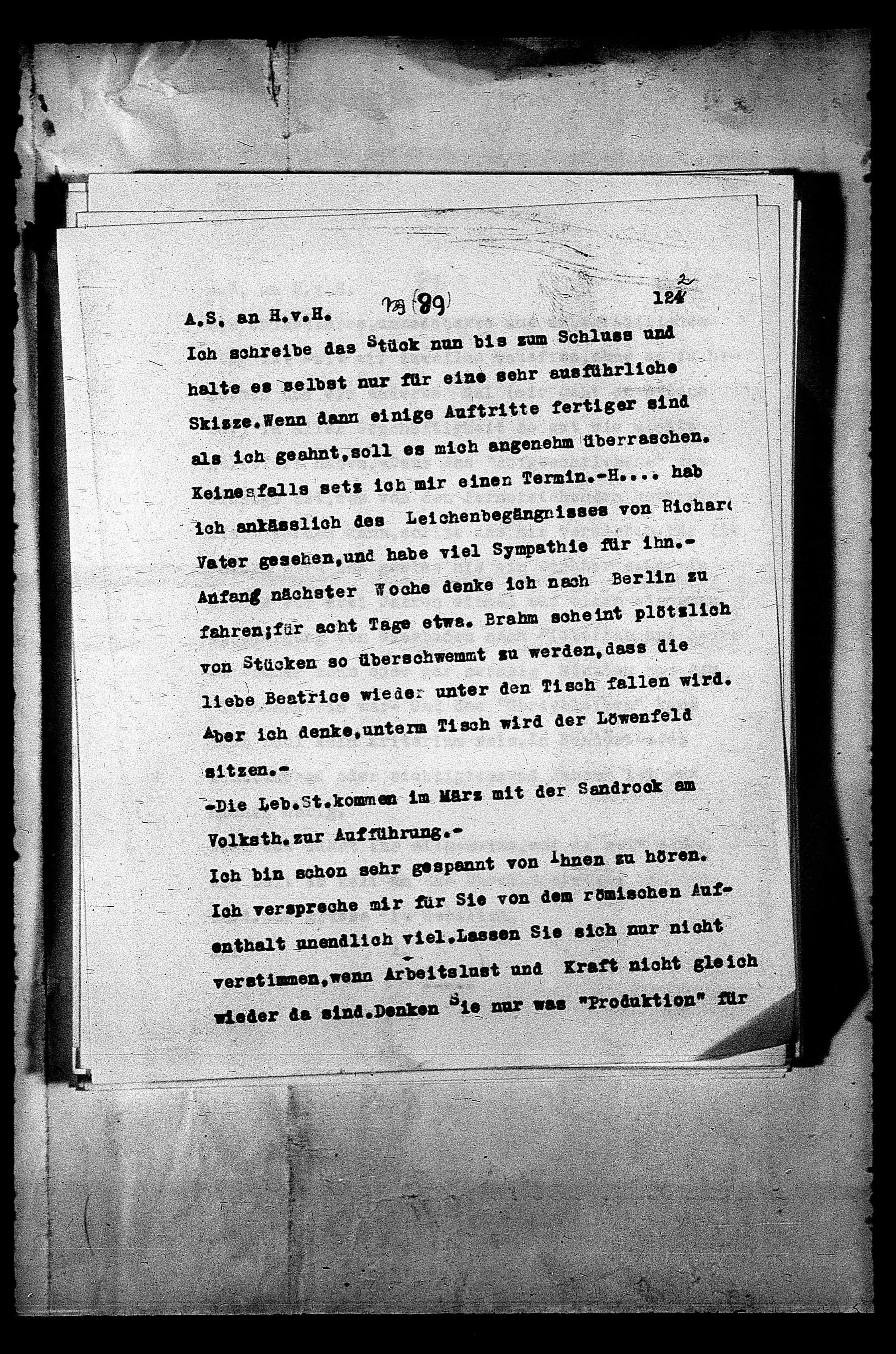 Vorschaubild für Hofmannsthal, Hugo von_AS an HvH Abschrift, HvH an AS, Originale (Mikrofilm 38), Seite 126