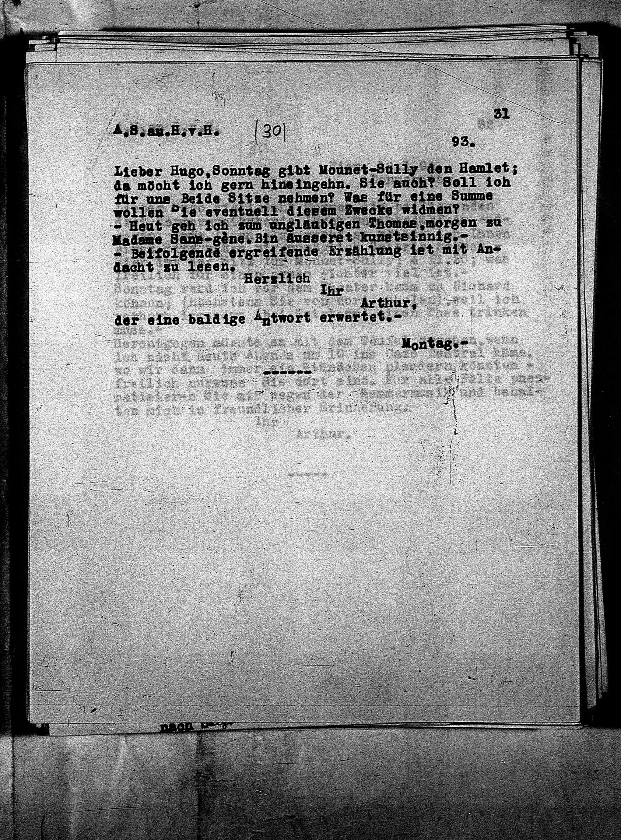 Vorschaubild für Hofmannsthal, Hugo von_AS an HvH Abschrift, HvH an AS, Originale (Mikrofilm 38), Seite 34