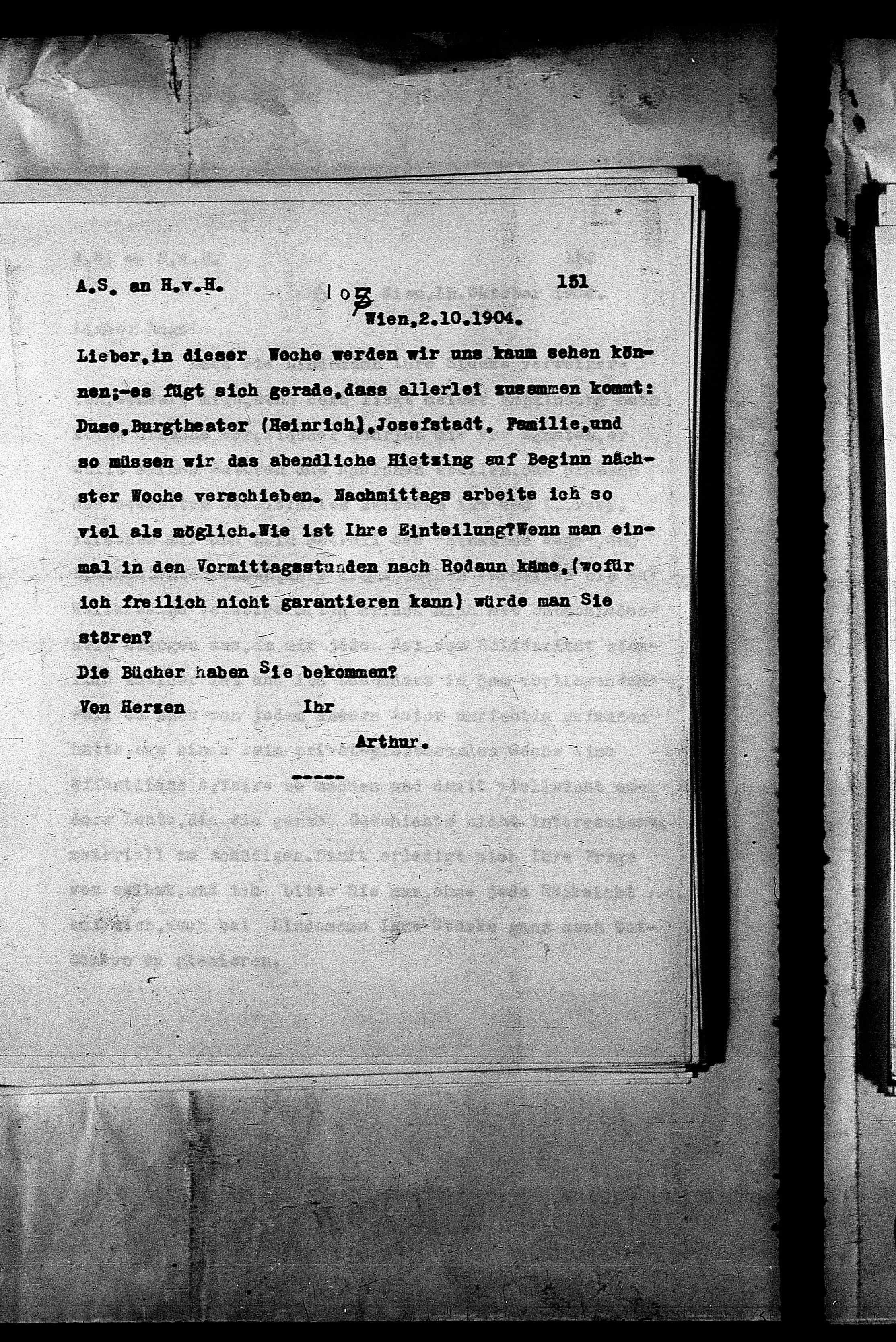 Vorschaubild für Hofmannsthal, Hugo von_AS an HvH Abschrift, HvH an AS, Originale (Mikrofilm 38), Seite 157