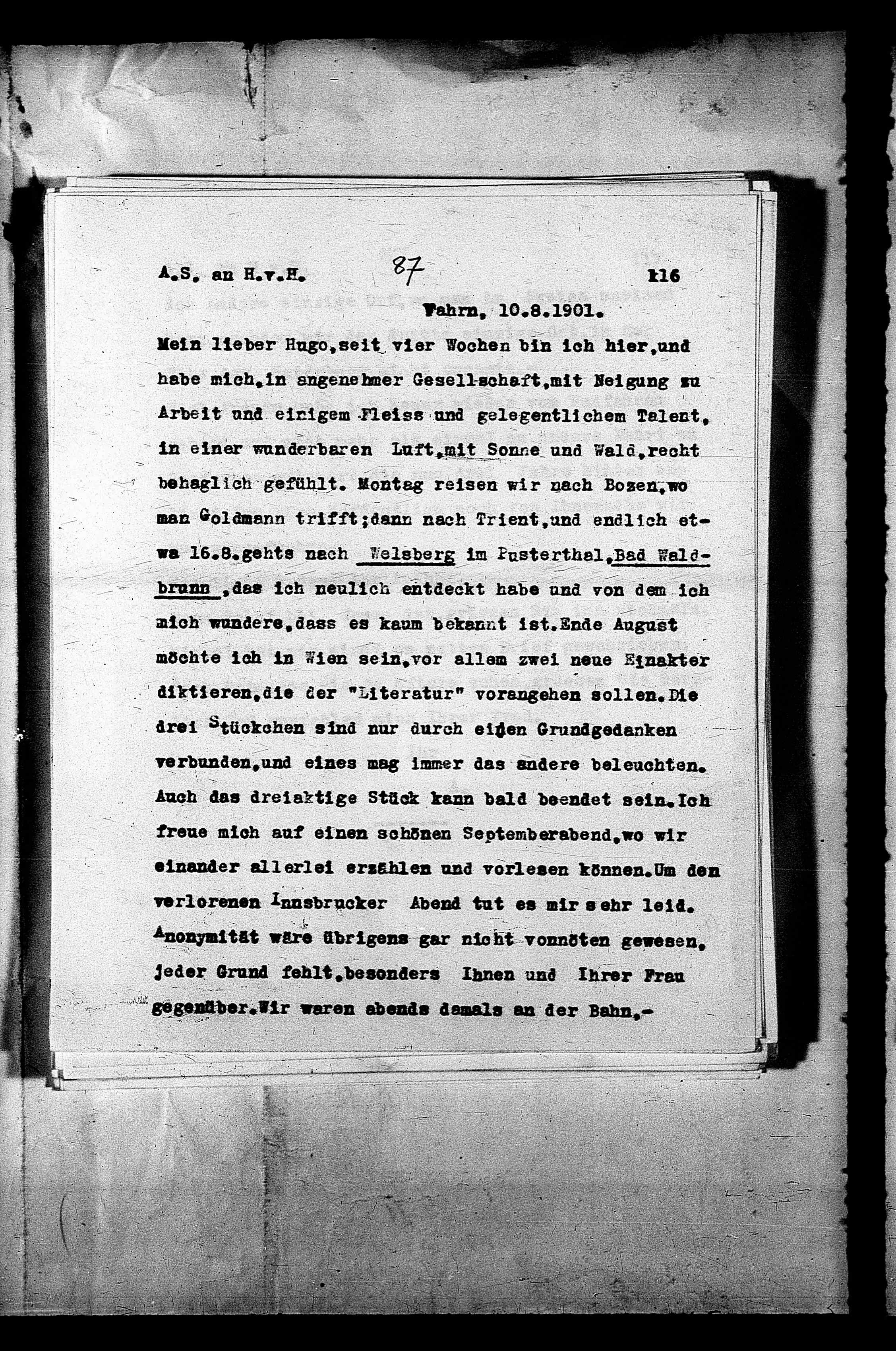 Vorschaubild für Hofmannsthal, Hugo von_AS an HvH Abschrift, HvH an AS, Originale (Mikrofilm 38), Seite 120