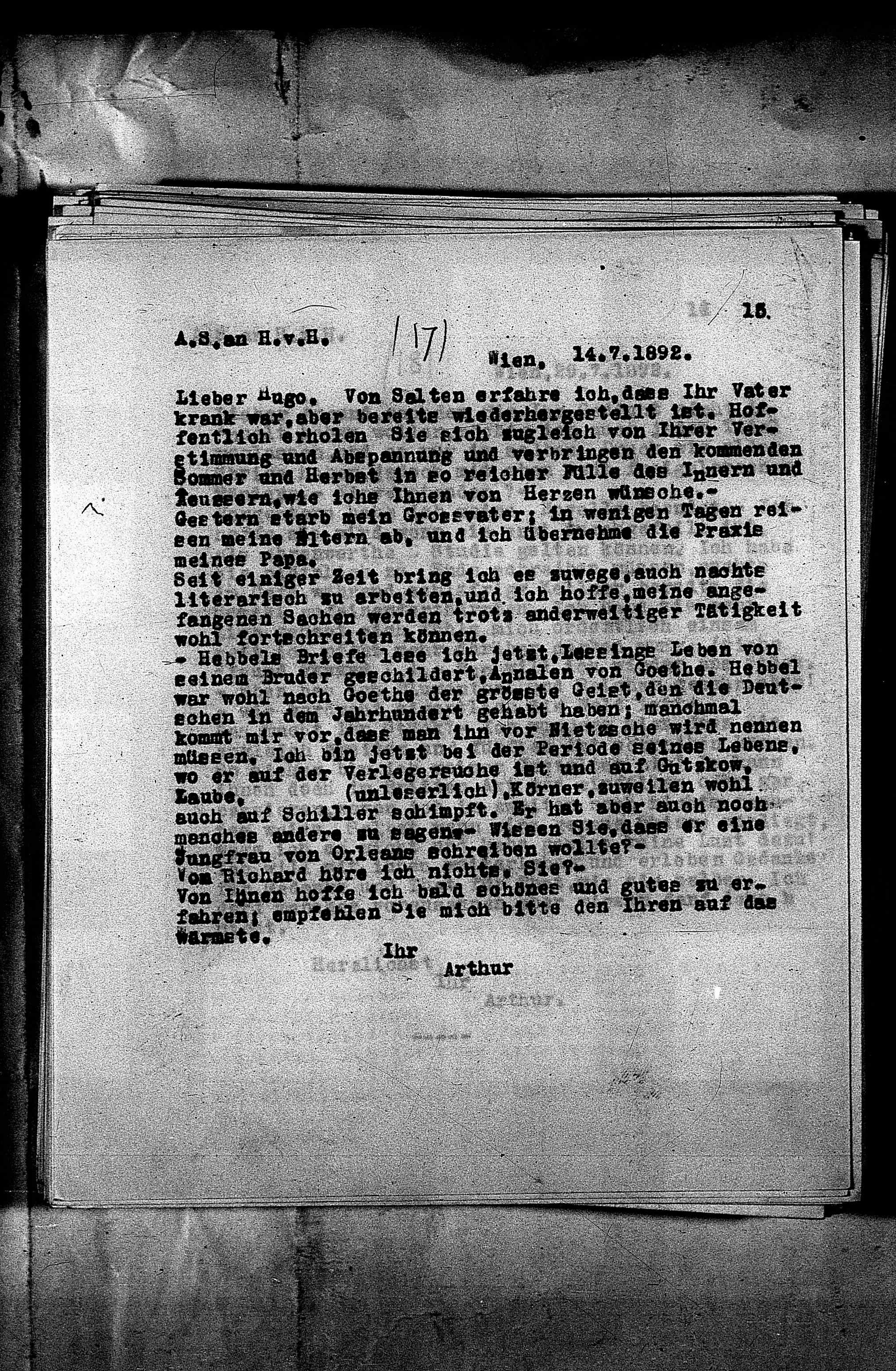Vorschaubild für Hofmannsthal, Hugo von_AS an HvH Abschrift, HvH an AS, Originale (Mikrofilm 38), Seite 18