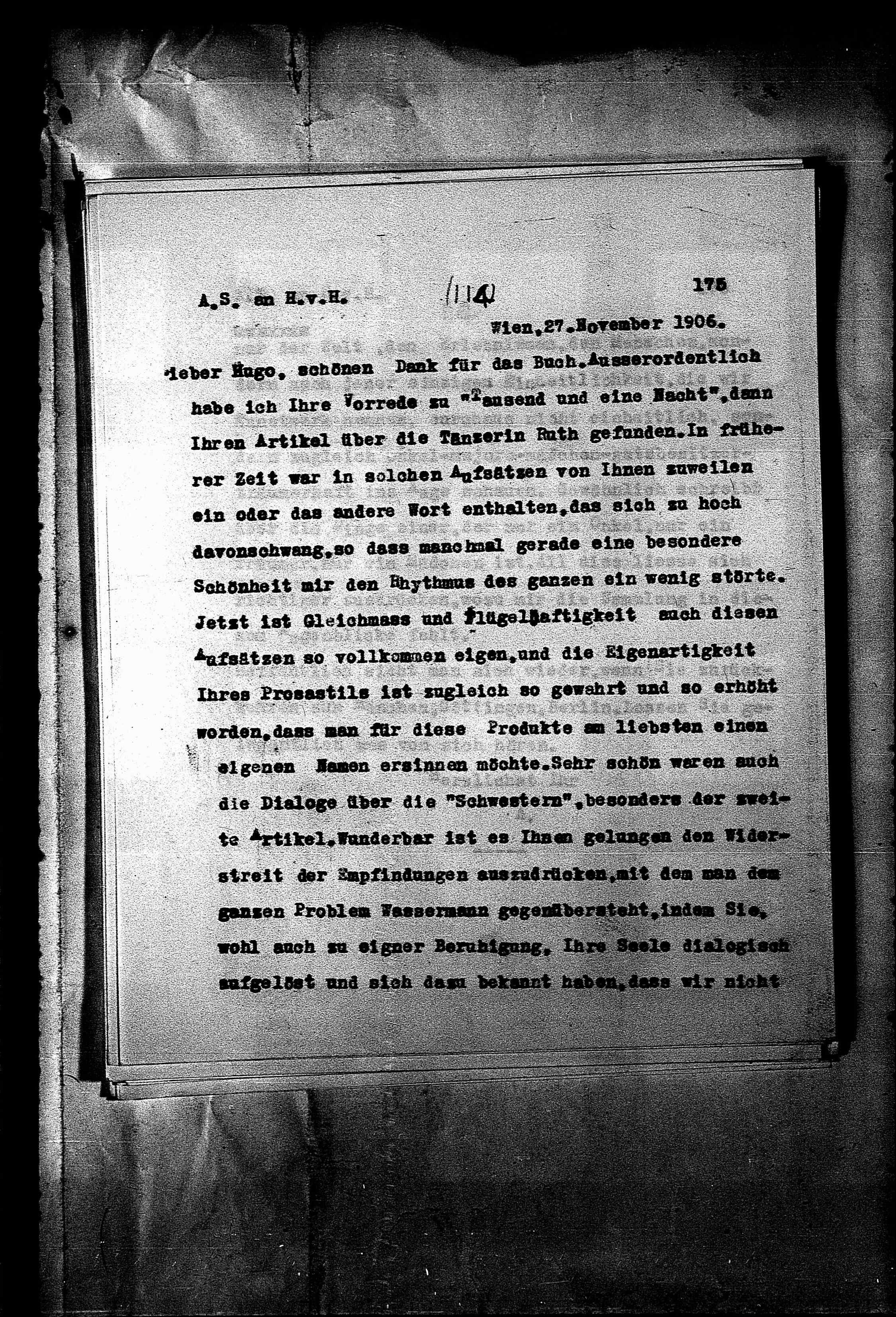 Vorschaubild für Hofmannsthal, Hugo von_AS an HvH Abschrift, HvH an AS, Originale (Mikrofilm 38), Seite 181