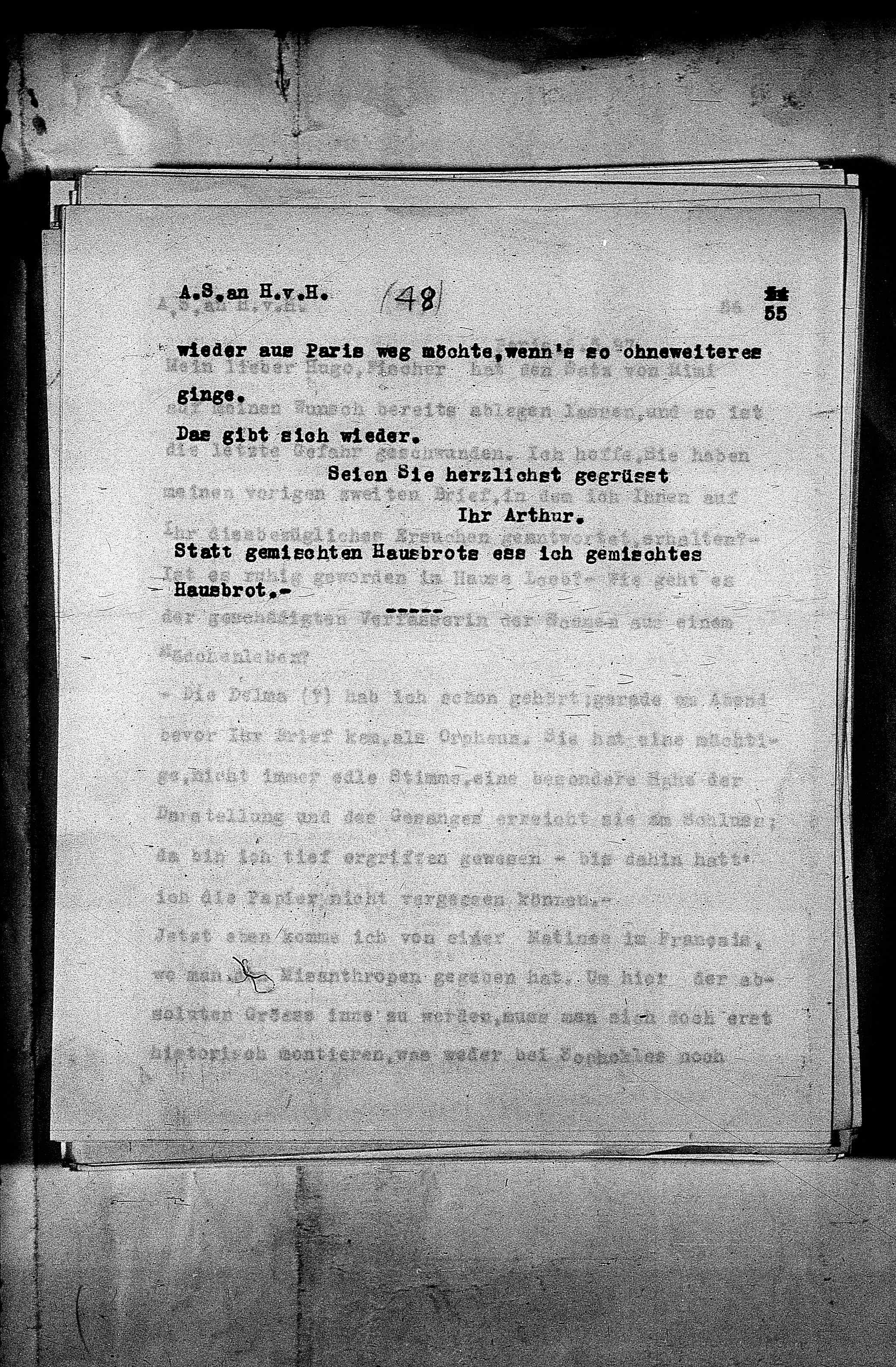 Vorschaubild für Hofmannsthal, Hugo von_AS an HvH Abschrift, HvH an AS, Originale (Mikrofilm 38), Seite 58