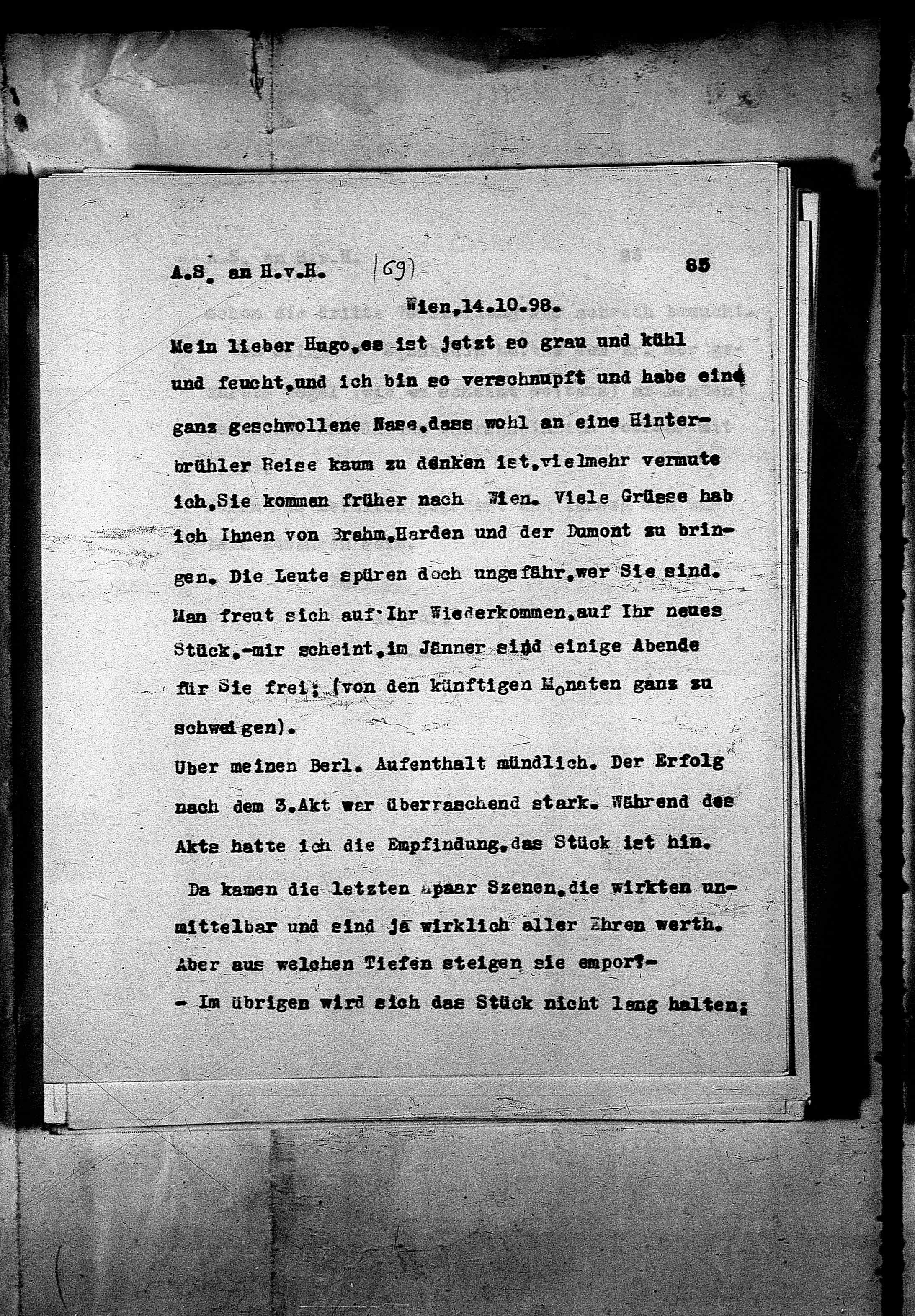Vorschaubild für Hofmannsthal, Hugo von_AS an HvH Abschrift, HvH an AS, Originale (Mikrofilm 38), Seite 89