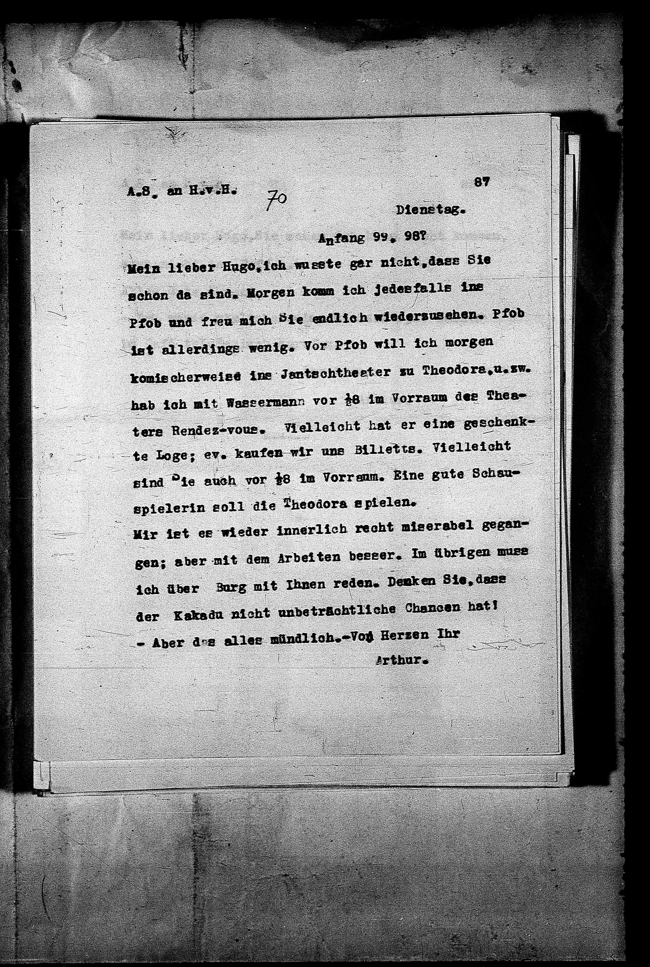 Vorschaubild für Hofmannsthal, Hugo von_AS an HvH Abschrift, HvH an AS, Originale (Mikrofilm 38), Seite 91