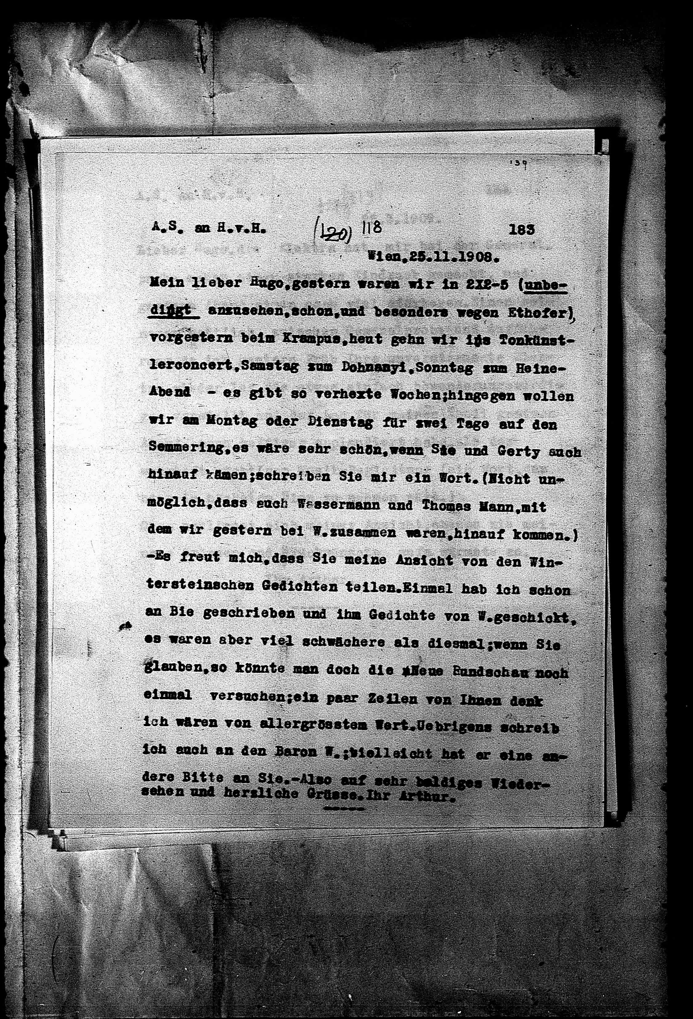 Vorschaubild für Hofmannsthal, Hugo von_AS an HvH Abschrift, HvH an AS, Originale (Mikrofilm 38), Seite 189