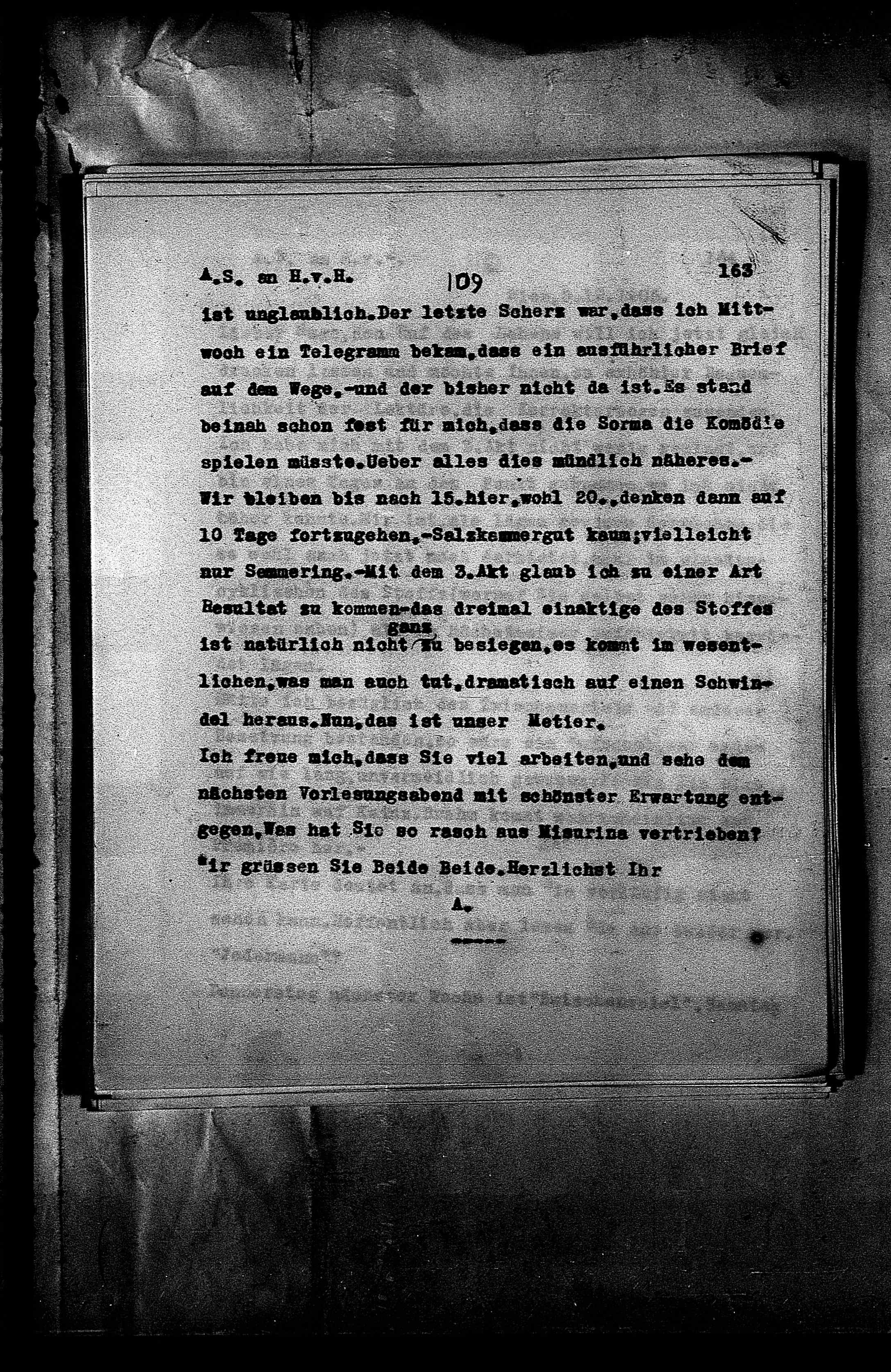 Vorschaubild für Hofmannsthal, Hugo von_AS an HvH Abschrift, HvH an AS, Originale (Mikrofilm 38), Seite 169