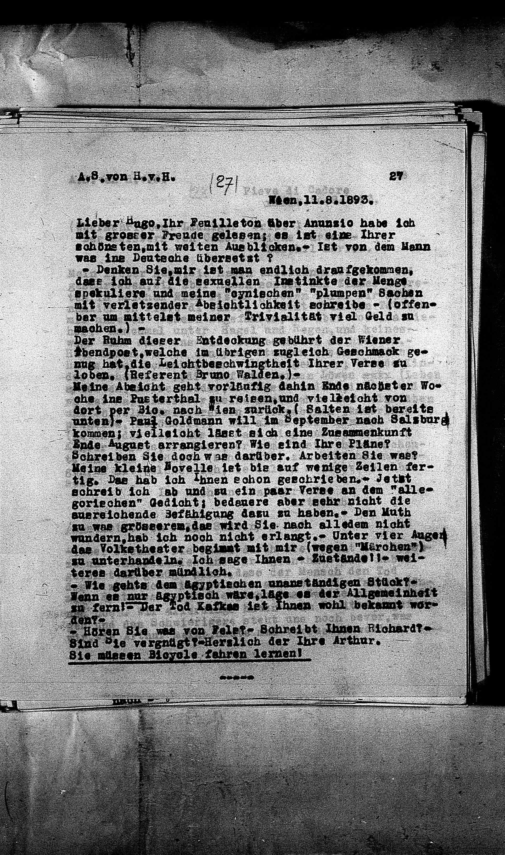 Vorschaubild für Hofmannsthal, Hugo von_AS an HvH Abschrift, HvH an AS, Originale (Mikrofilm 38), Seite 30