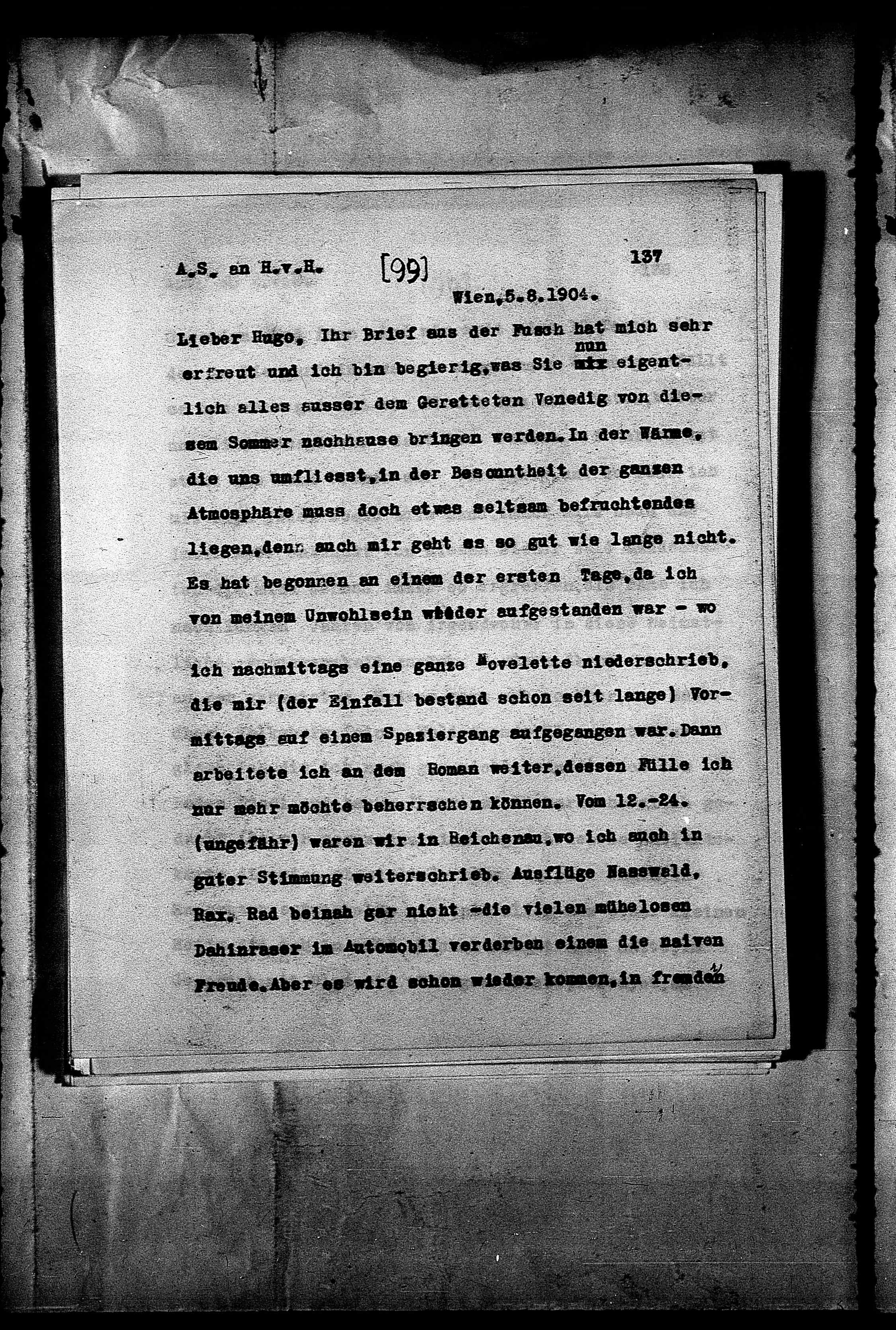 Vorschaubild für Hofmannsthal, Hugo von_AS an HvH Abschrift, HvH an AS, Originale (Mikrofilm 38), Seite 143