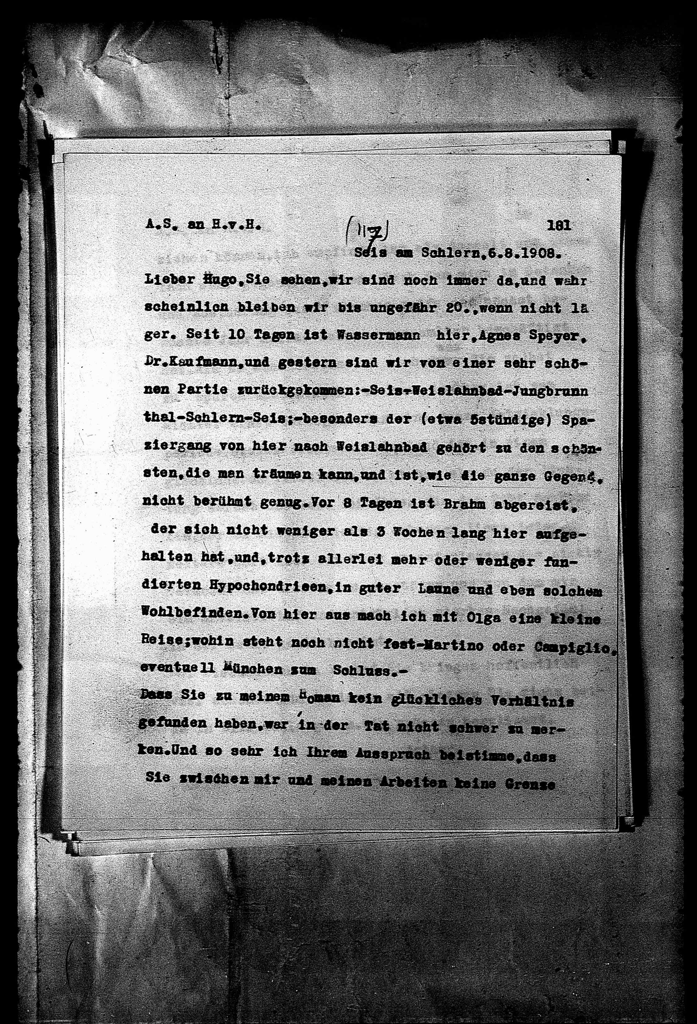 Vorschaubild für Hofmannsthal, Hugo von_AS an HvH Abschrift, HvH an AS, Originale (Mikrofilm 38), Seite 187