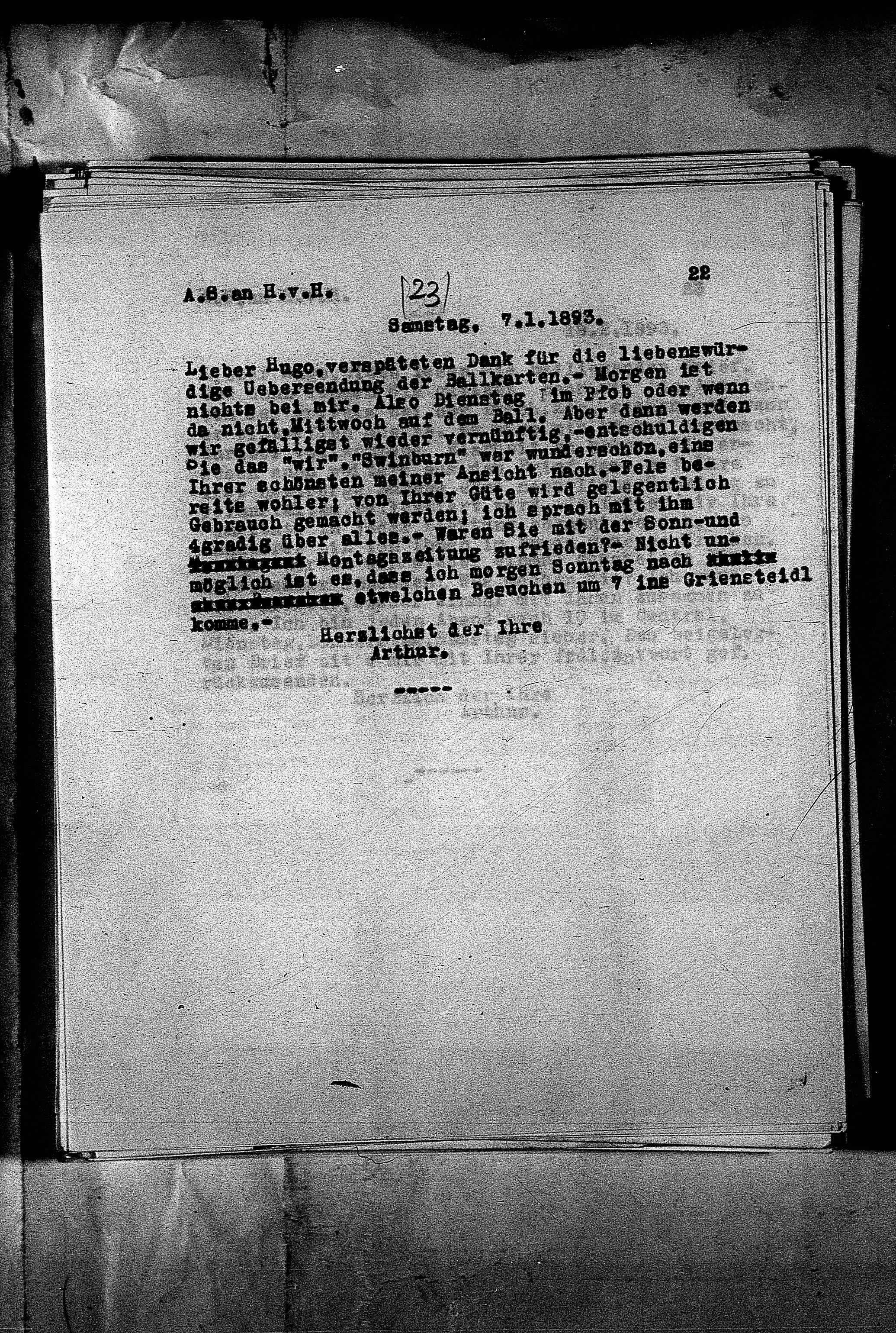 Vorschaubild für Hofmannsthal, Hugo von_AS an HvH Abschrift, HvH an AS, Originale (Mikrofilm 38), Seite 25
