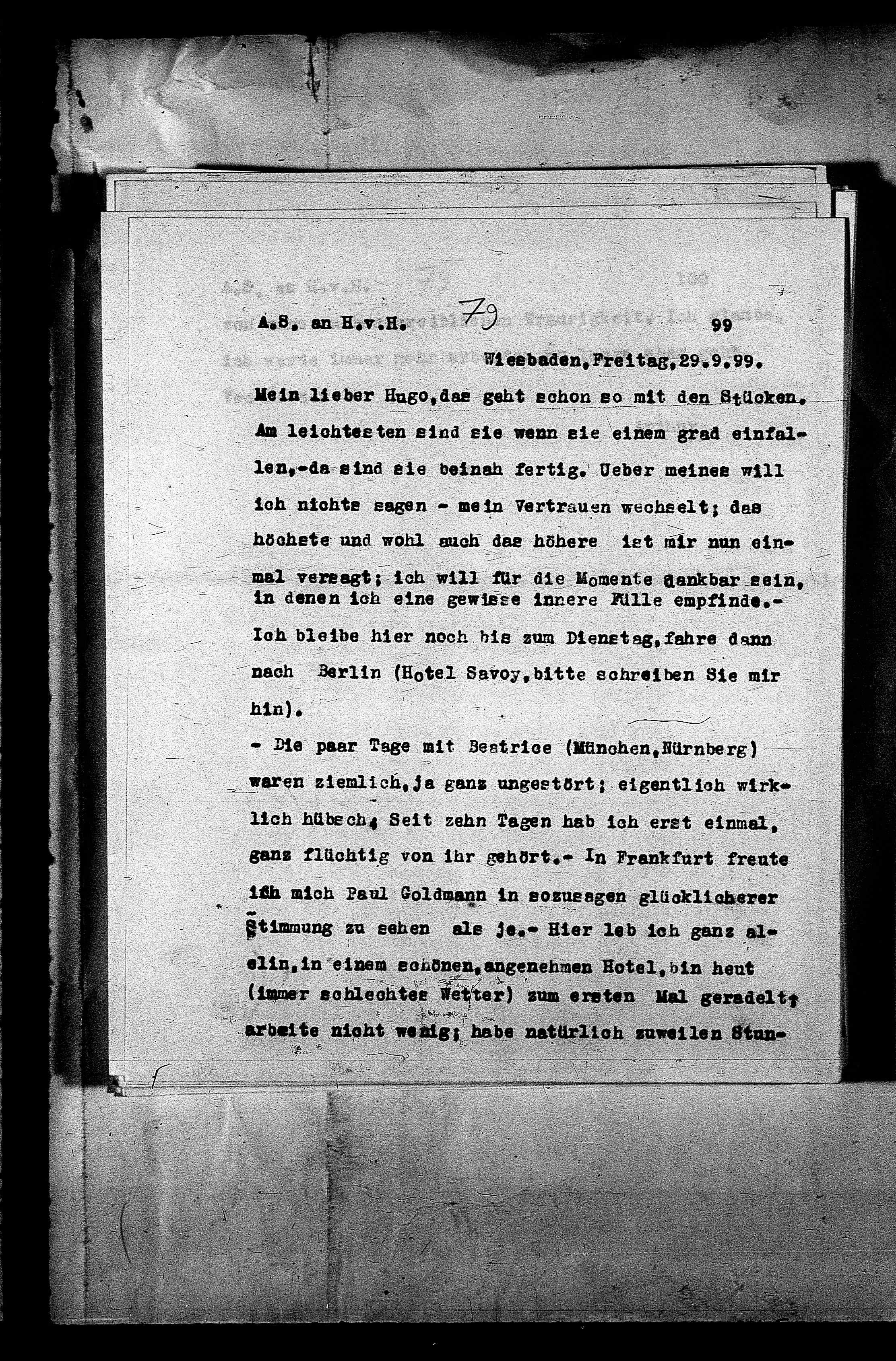 Vorschaubild für Hofmannsthal, Hugo von_AS an HvH Abschrift, HvH an AS, Originale (Mikrofilm 38), Seite 103