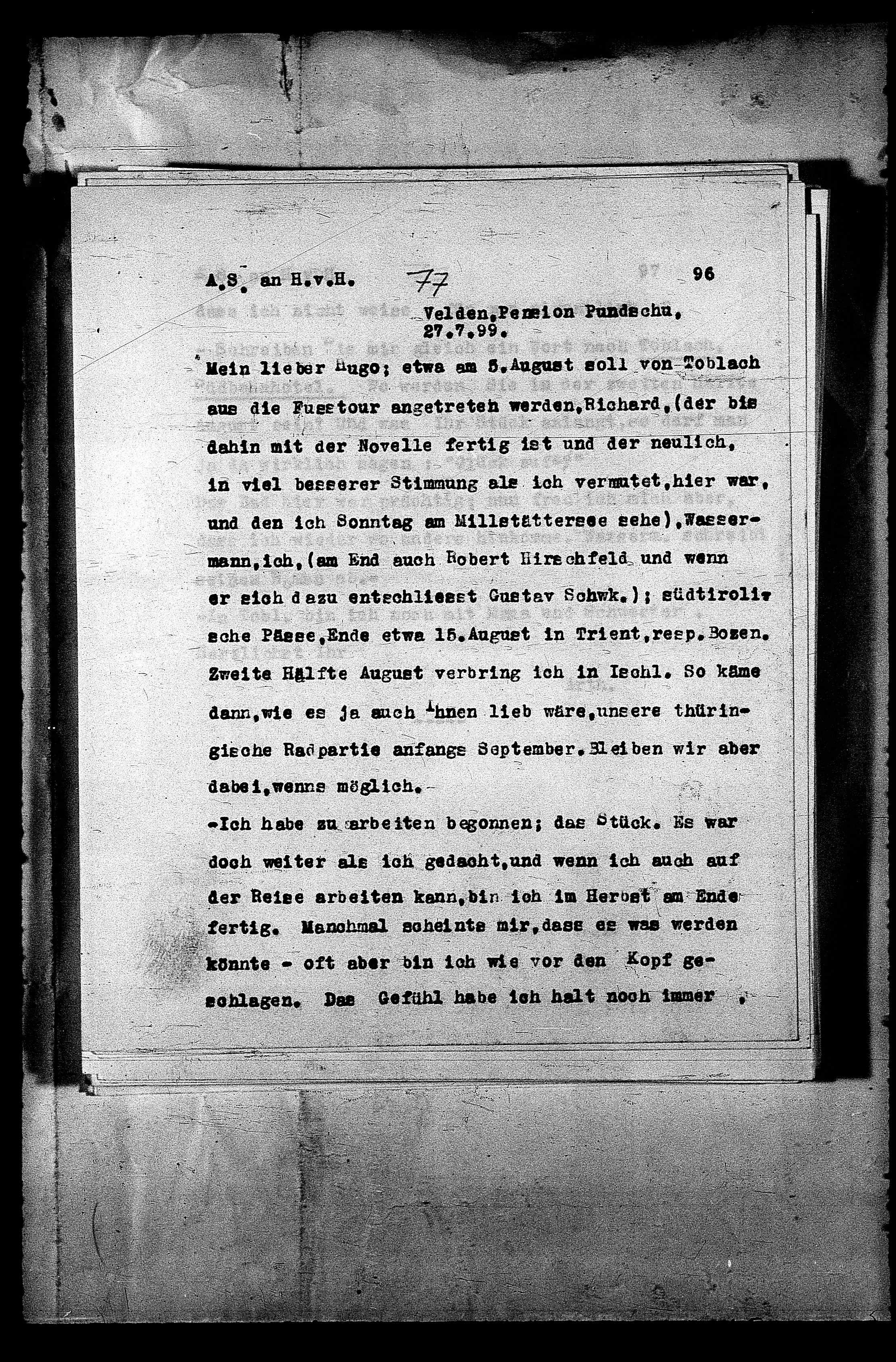 Vorschaubild für Hofmannsthal, Hugo von_AS an HvH Abschrift, HvH an AS, Originale (Mikrofilm 38), Seite 100