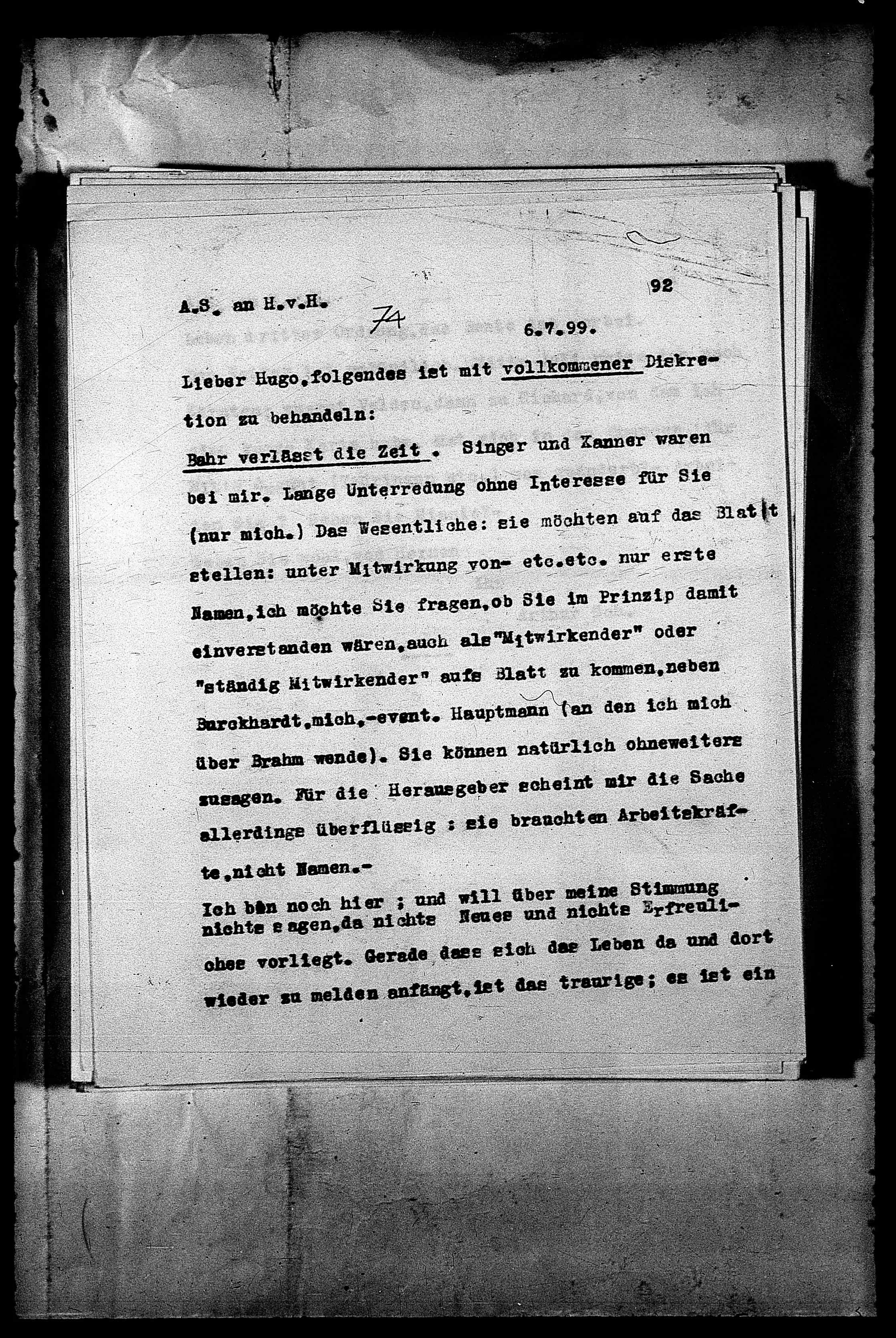 Vorschaubild für Hofmannsthal, Hugo von_AS an HvH Abschrift, HvH an AS, Originale (Mikrofilm 38), Seite 96
