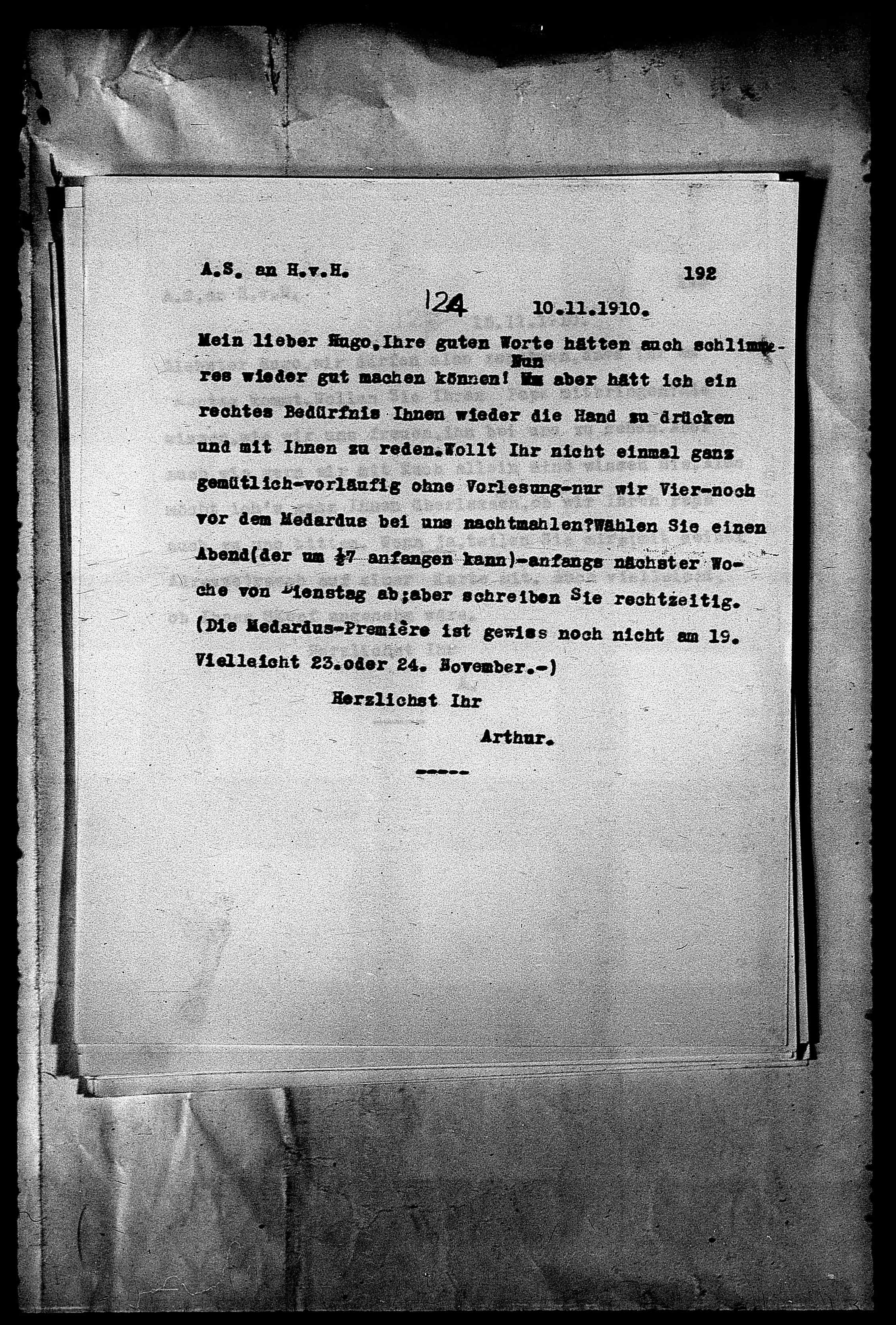 Vorschaubild für Hofmannsthal, Hugo von_AS an HvH Abschrift, HvH an AS, Originale (Mikrofilm 38), Seite 198