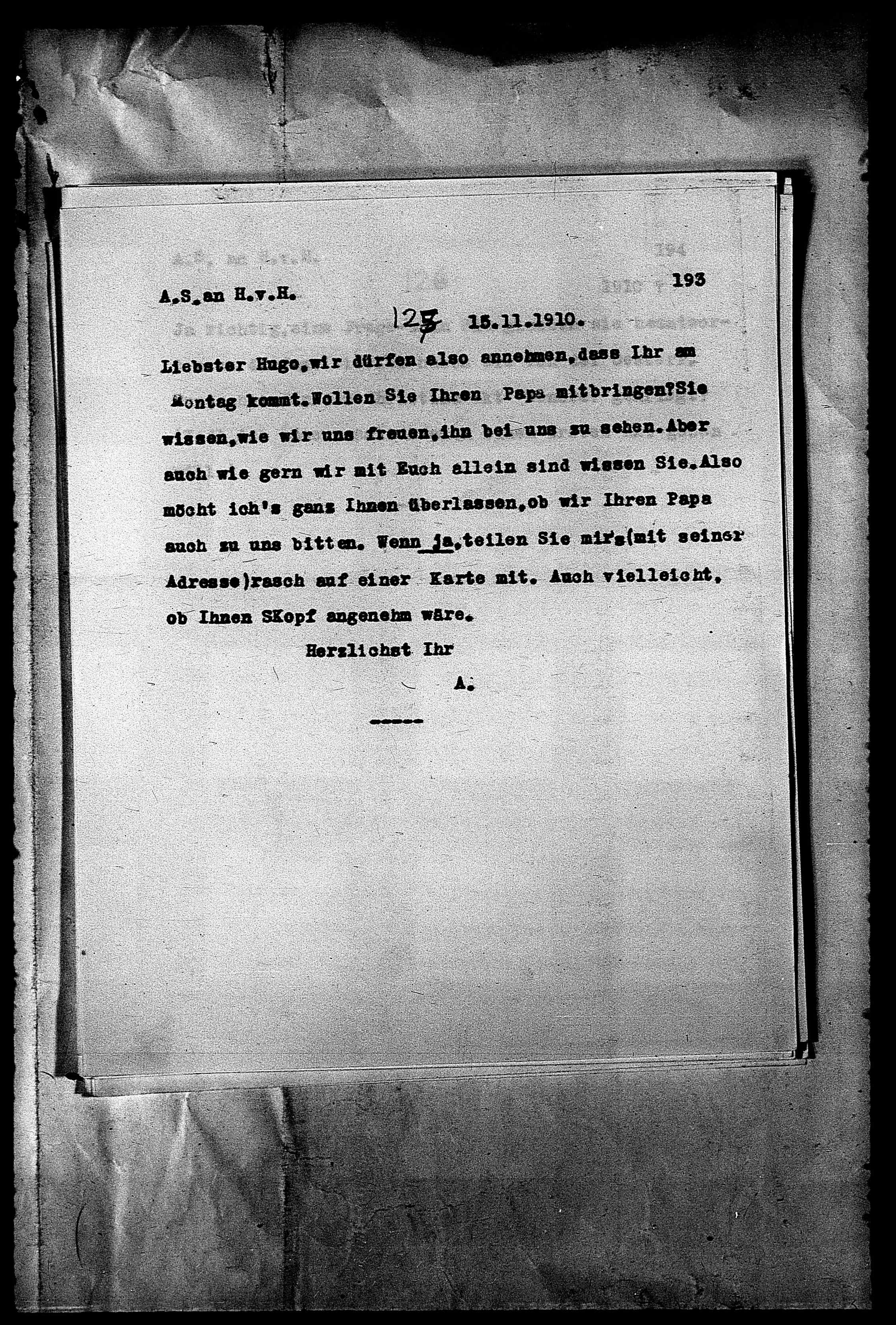 Vorschaubild für Hofmannsthal, Hugo von_AS an HvH Abschrift, HvH an AS, Originale (Mikrofilm 38), Seite 199