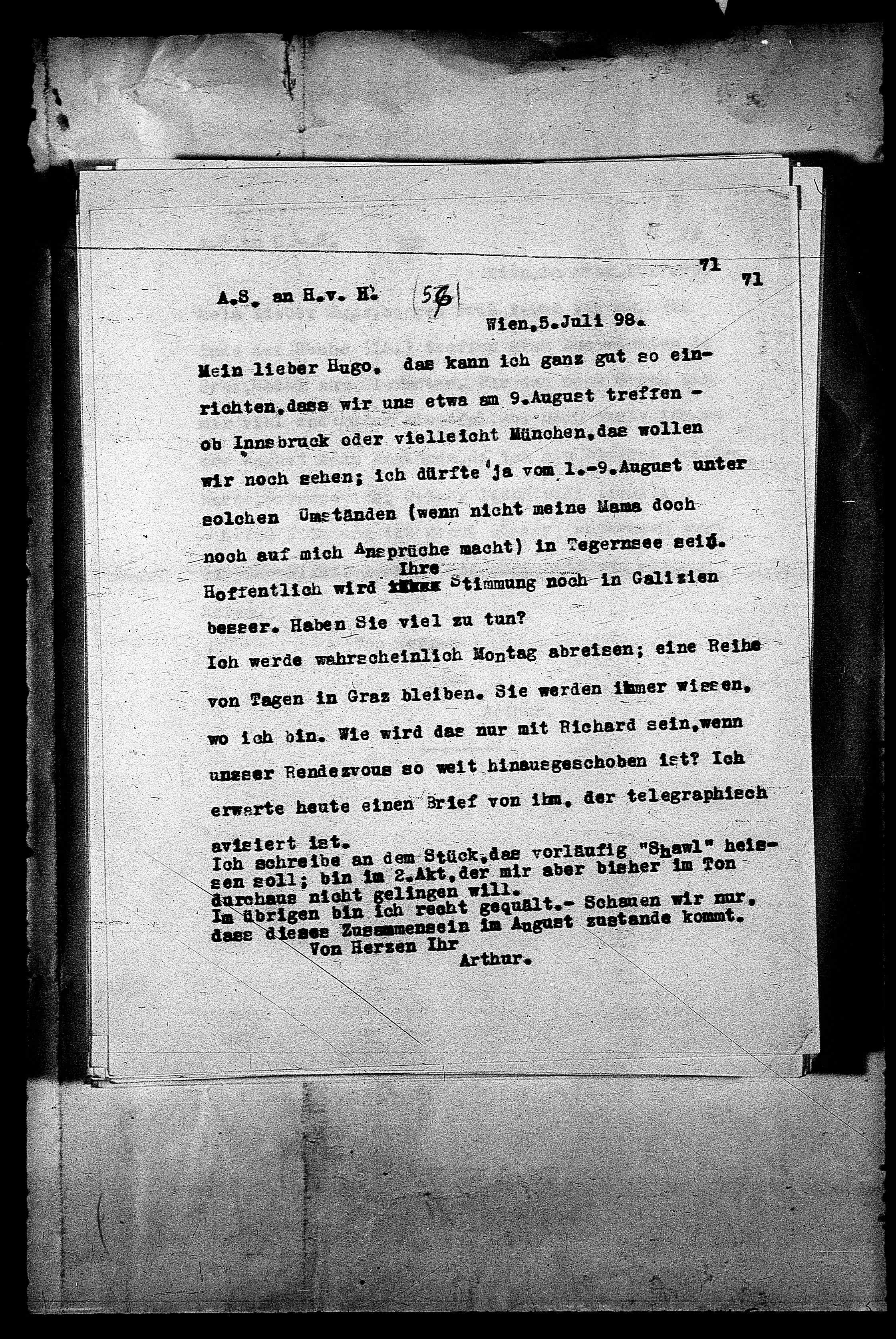 Vorschaubild für Hofmannsthal, Hugo von_AS an HvH Abschrift, HvH an AS, Originale (Mikrofilm 38), Seite 74
