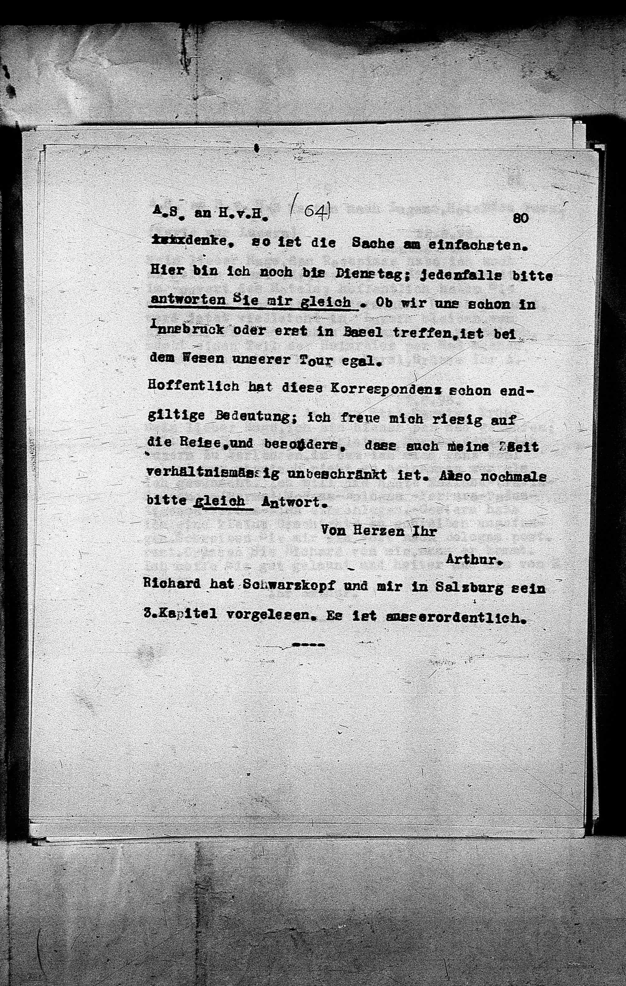 Vorschaubild für Hofmannsthal, Hugo von_AS an HvH Abschrift, HvH an AS, Originale (Mikrofilm 38), Seite 84