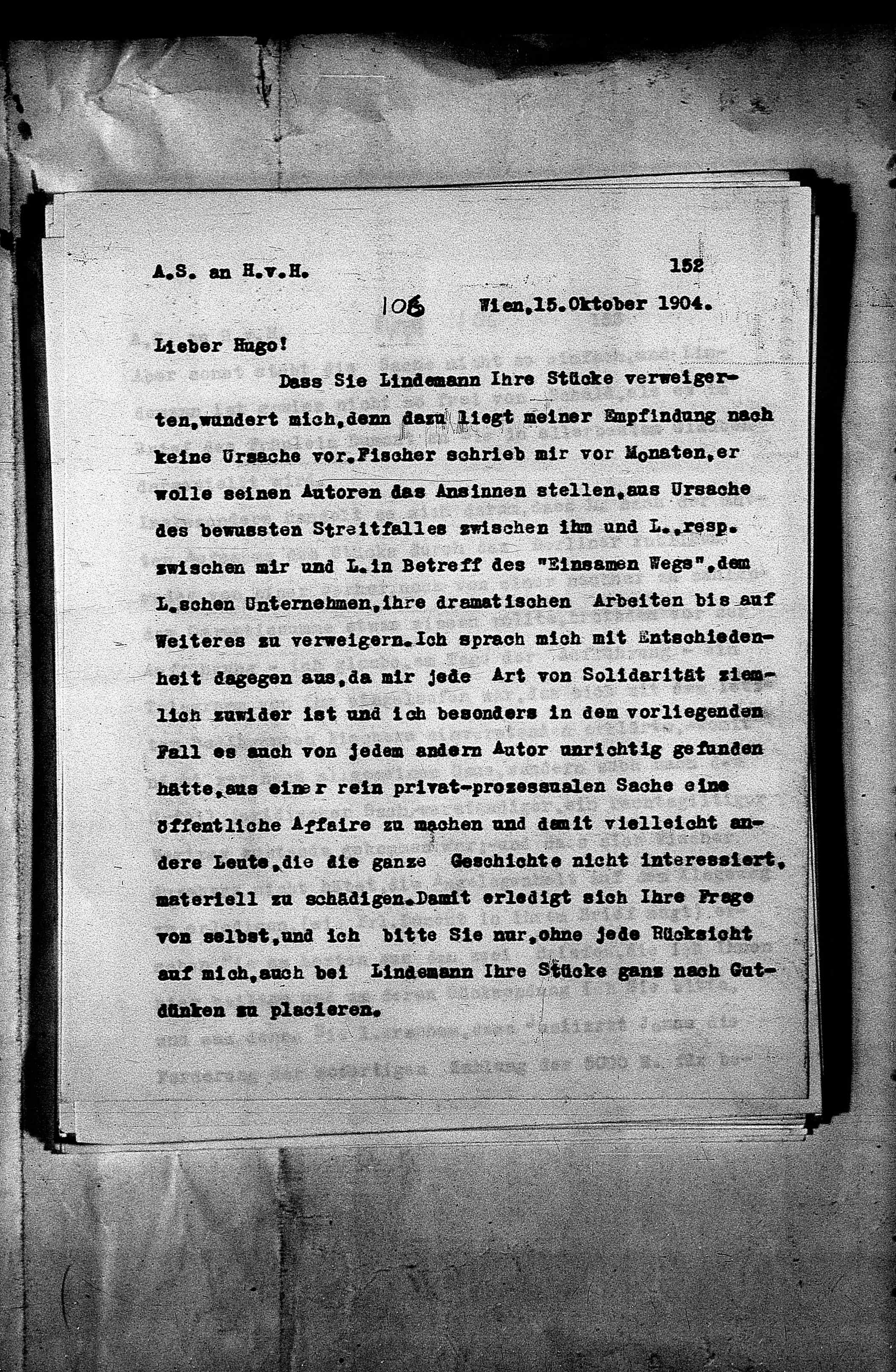 Vorschaubild für Hofmannsthal, Hugo von_AS an HvH Abschrift, HvH an AS, Originale (Mikrofilm 38), Seite 158