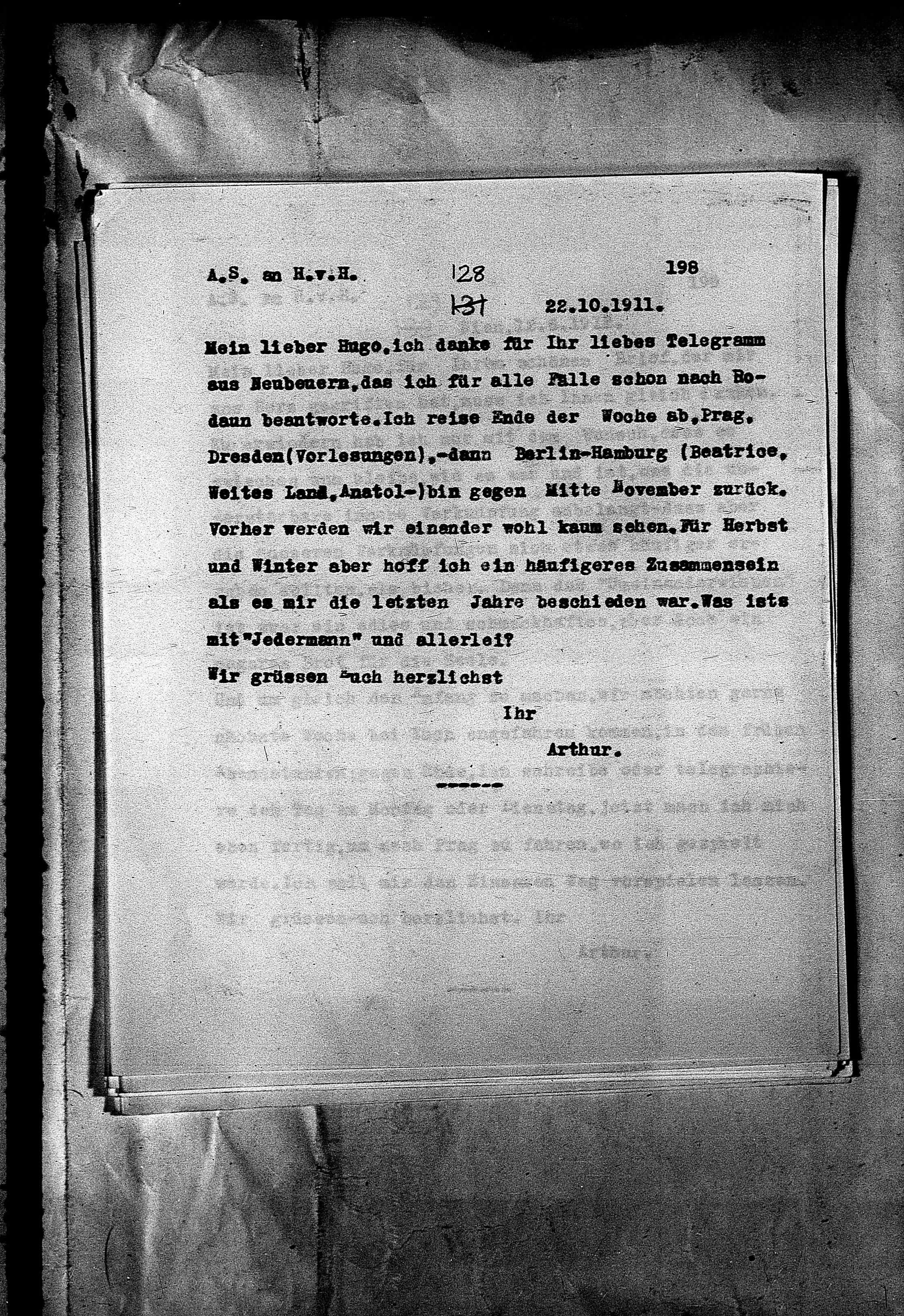 Vorschaubild für Hofmannsthal, Hugo von_AS an HvH Abschrift, HvH an AS, Originale (Mikrofilm 38), Seite 204