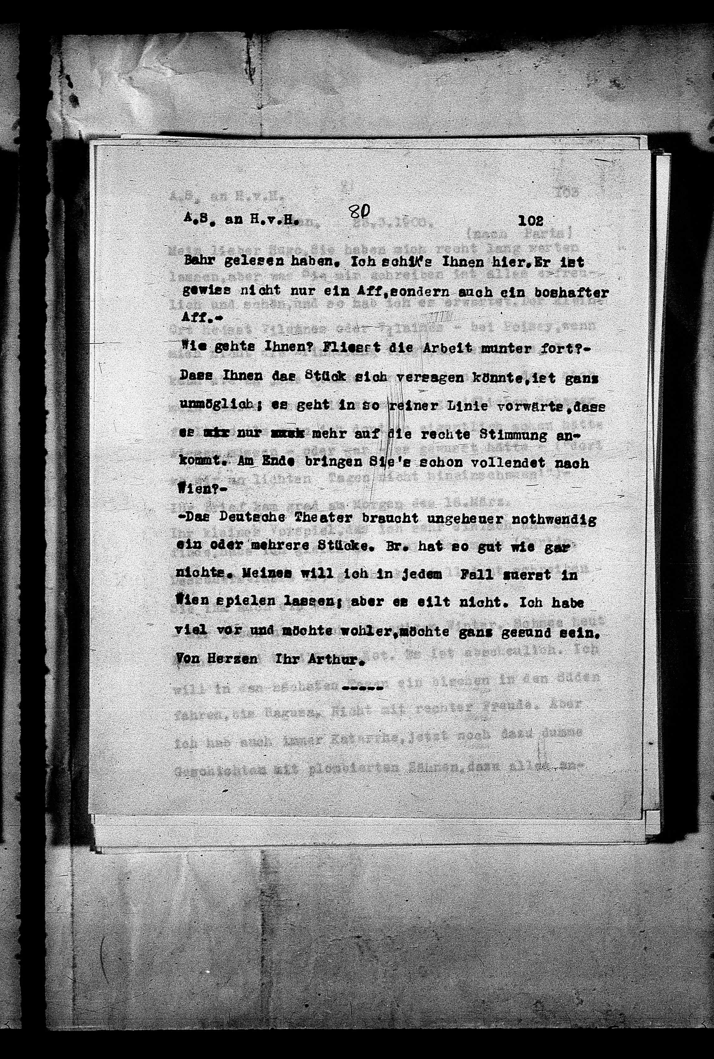 Vorschaubild für Hofmannsthal, Hugo von_AS an HvH Abschrift, HvH an AS, Originale (Mikrofilm 38), Seite 106