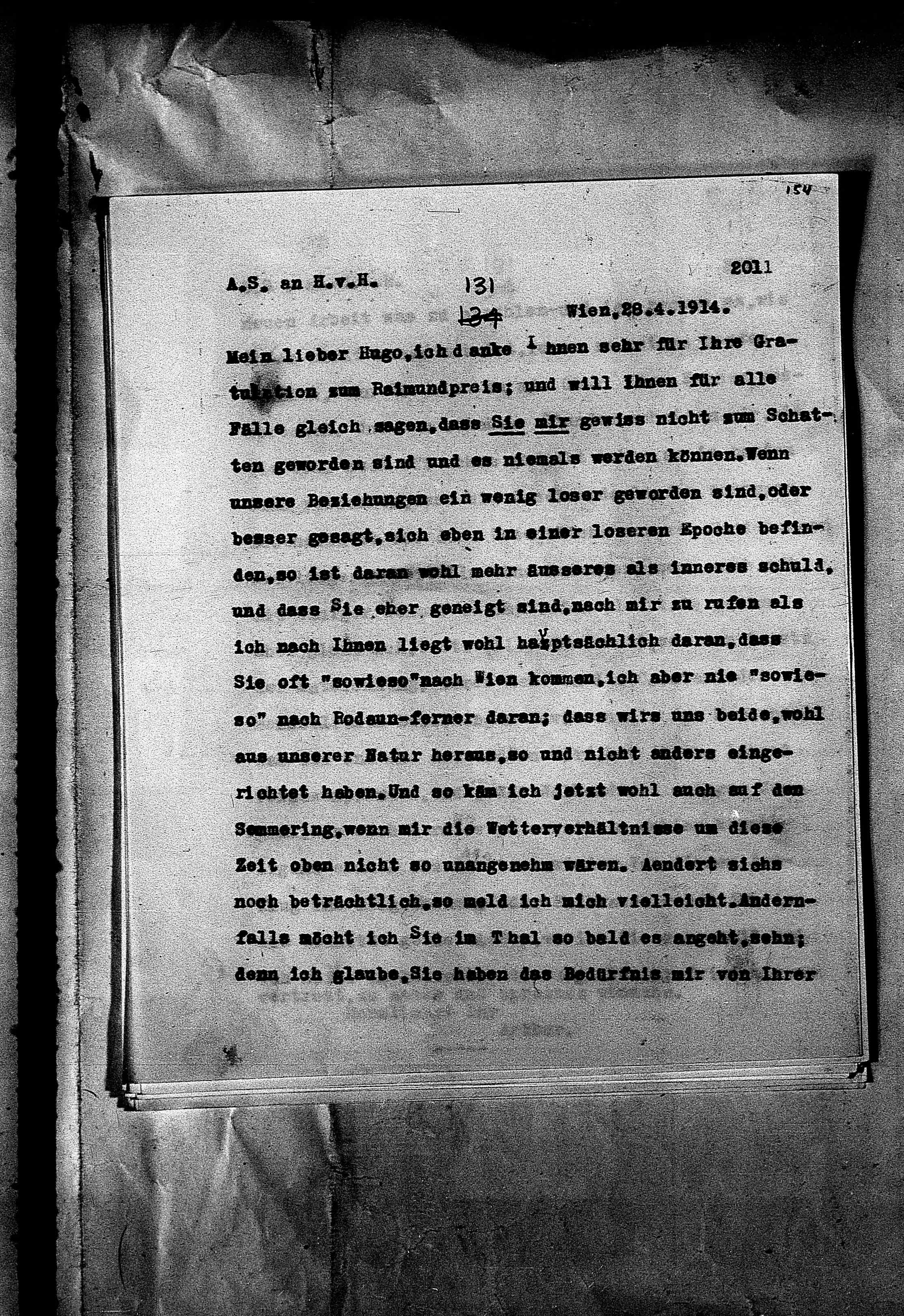 Vorschaubild für Hofmannsthal, Hugo von_AS an HvH Abschrift, HvH an AS, Originale (Mikrofilm 38), Seite 207