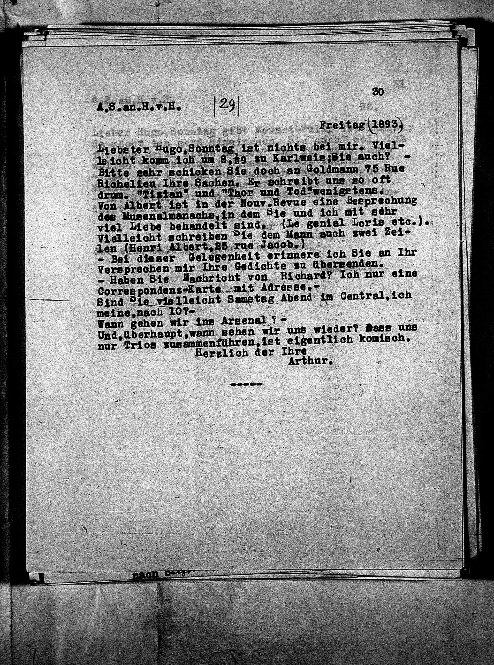 Vorschaubild für Hofmannsthal, Hugo von_AS an HvH Abschrift, HvH an AS, Originale (Mikrofilm 38), Seite 33