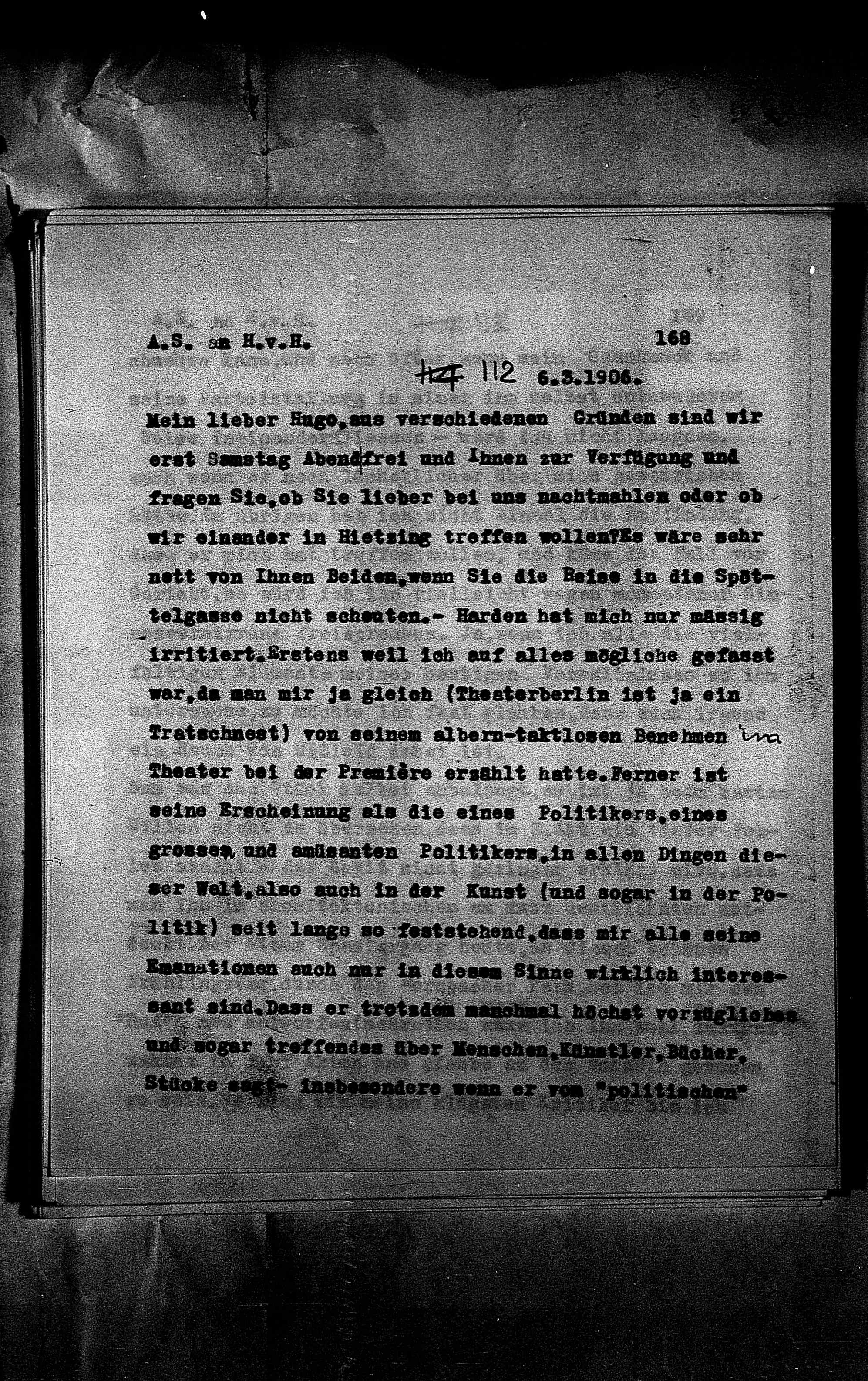 Vorschaubild für Hofmannsthal, Hugo von_AS an HvH Abschrift, HvH an AS, Originale (Mikrofilm 38), Seite 174