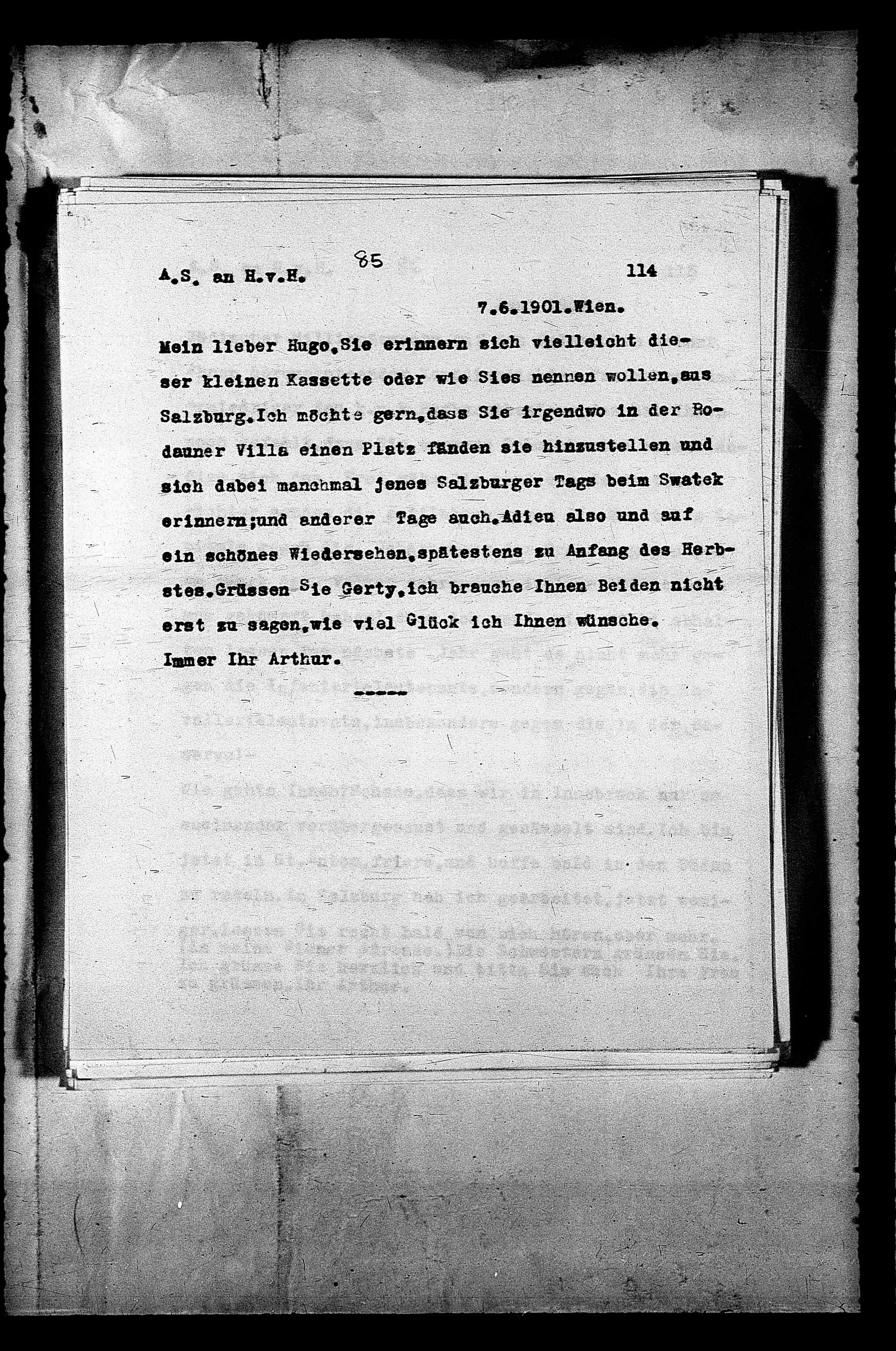 Vorschaubild für Hofmannsthal, Hugo von_AS an HvH Abschrift, HvH an AS, Originale (Mikrofilm 38), Seite 118