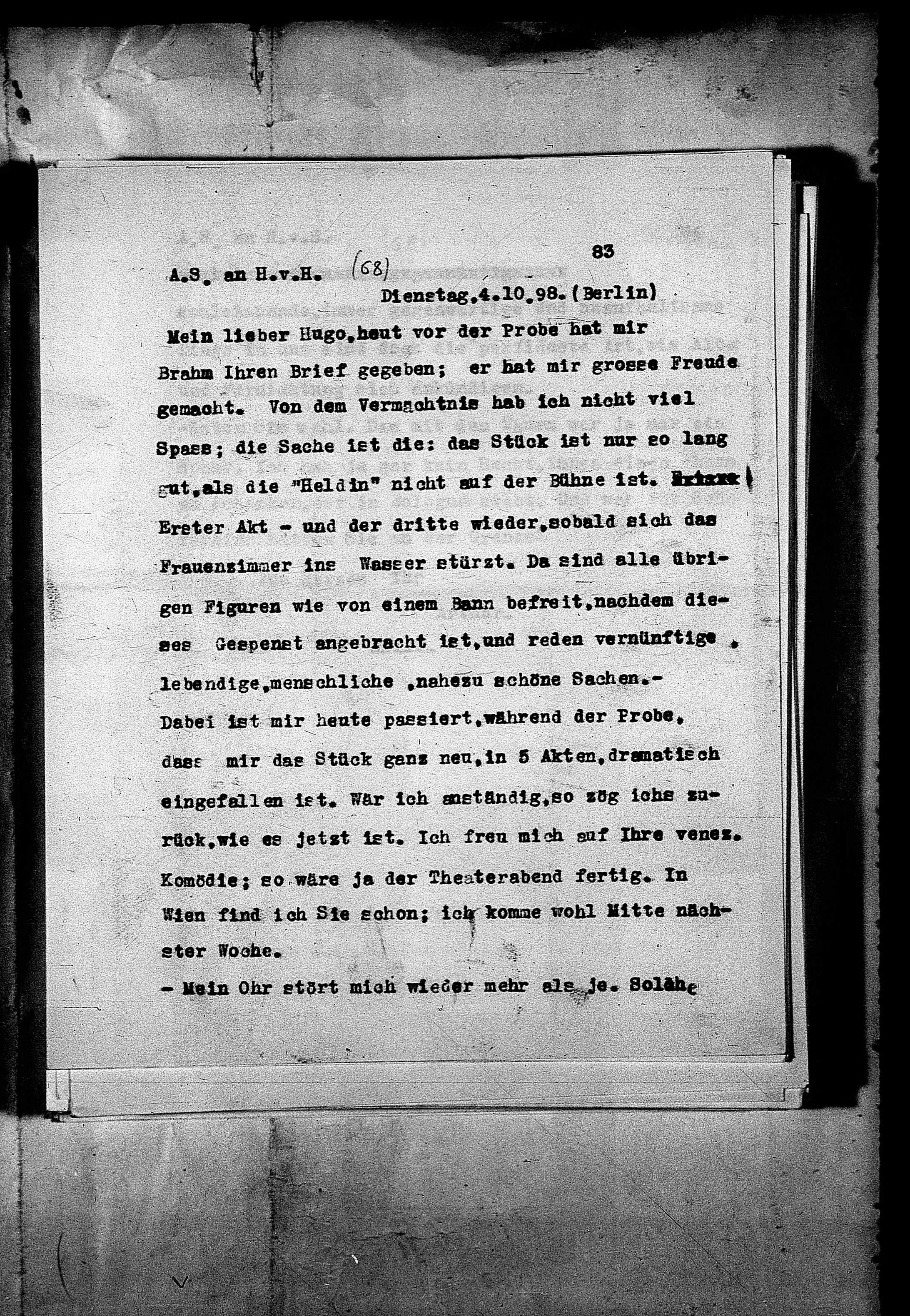 Vorschaubild für Hofmannsthal, Hugo von_AS an HvH Abschrift, HvH an AS, Originale (Mikrofilm 38), Seite 87