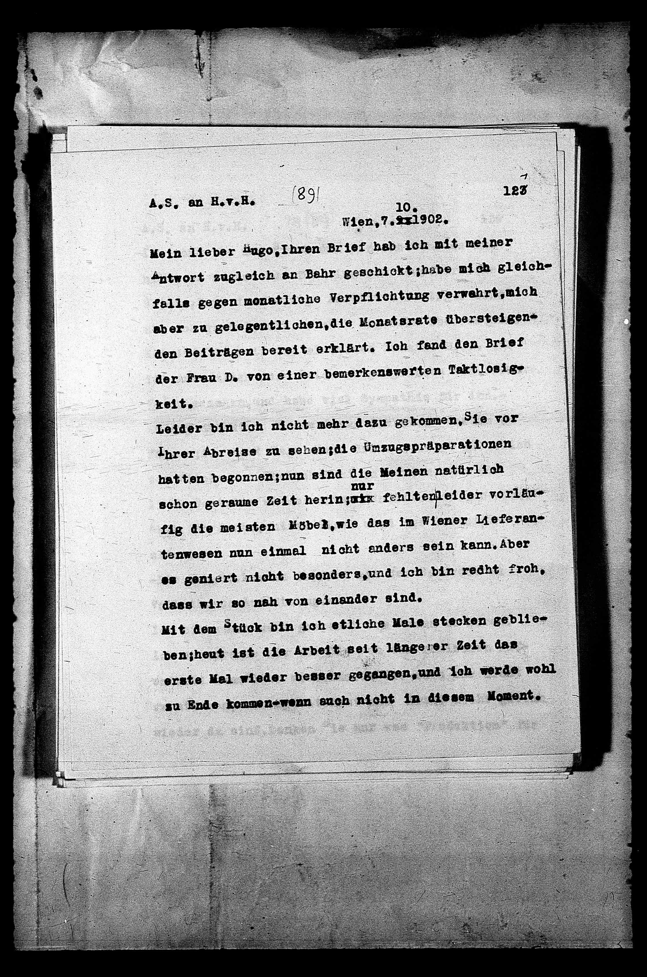 Vorschaubild für Hofmannsthal, Hugo von_AS an HvH Abschrift, HvH an AS, Originale (Mikrofilm 38), Seite 125