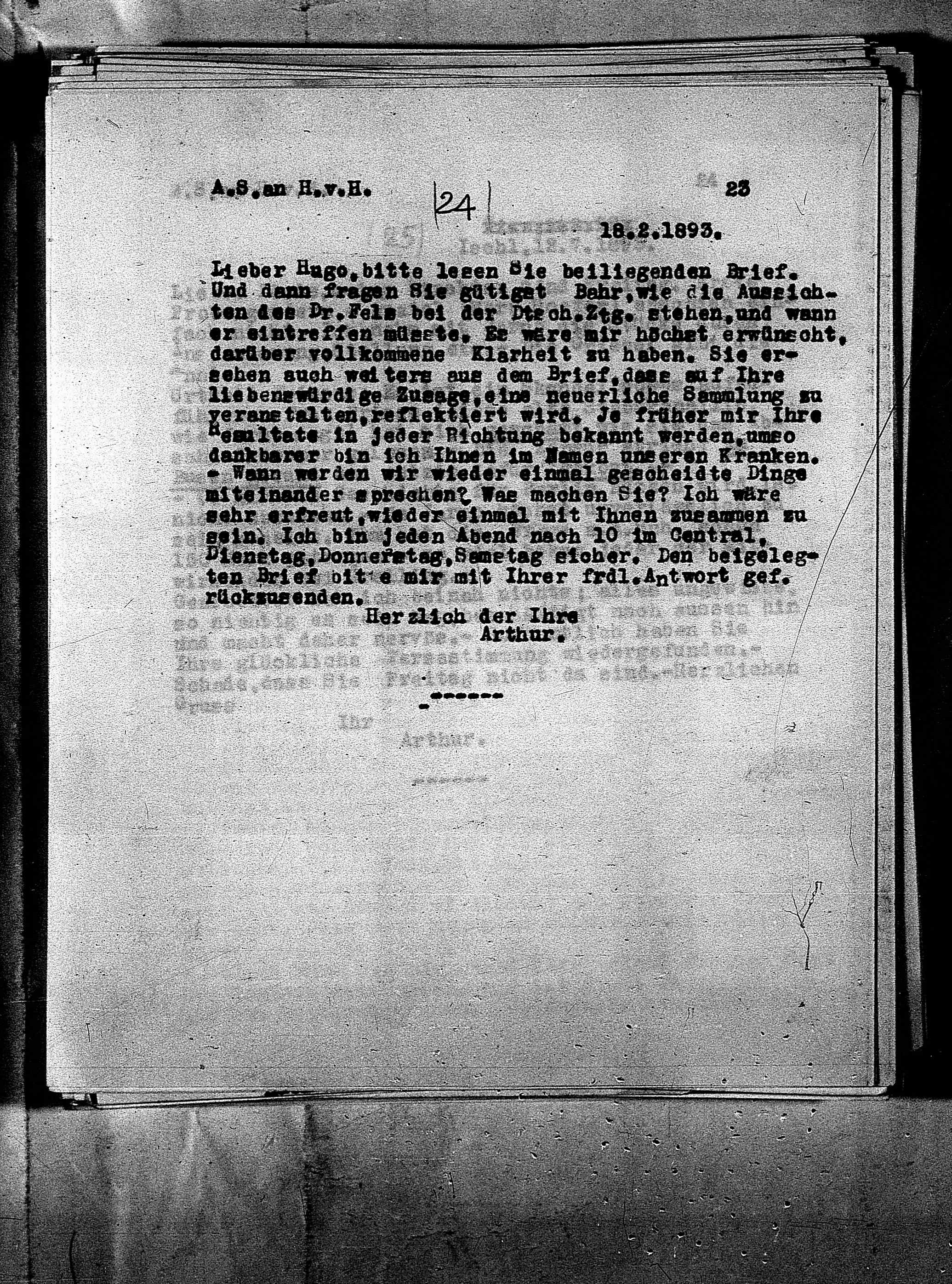 Vorschaubild für Hofmannsthal, Hugo von_AS an HvH Abschrift, HvH an AS, Originale (Mikrofilm 38), Seite 26