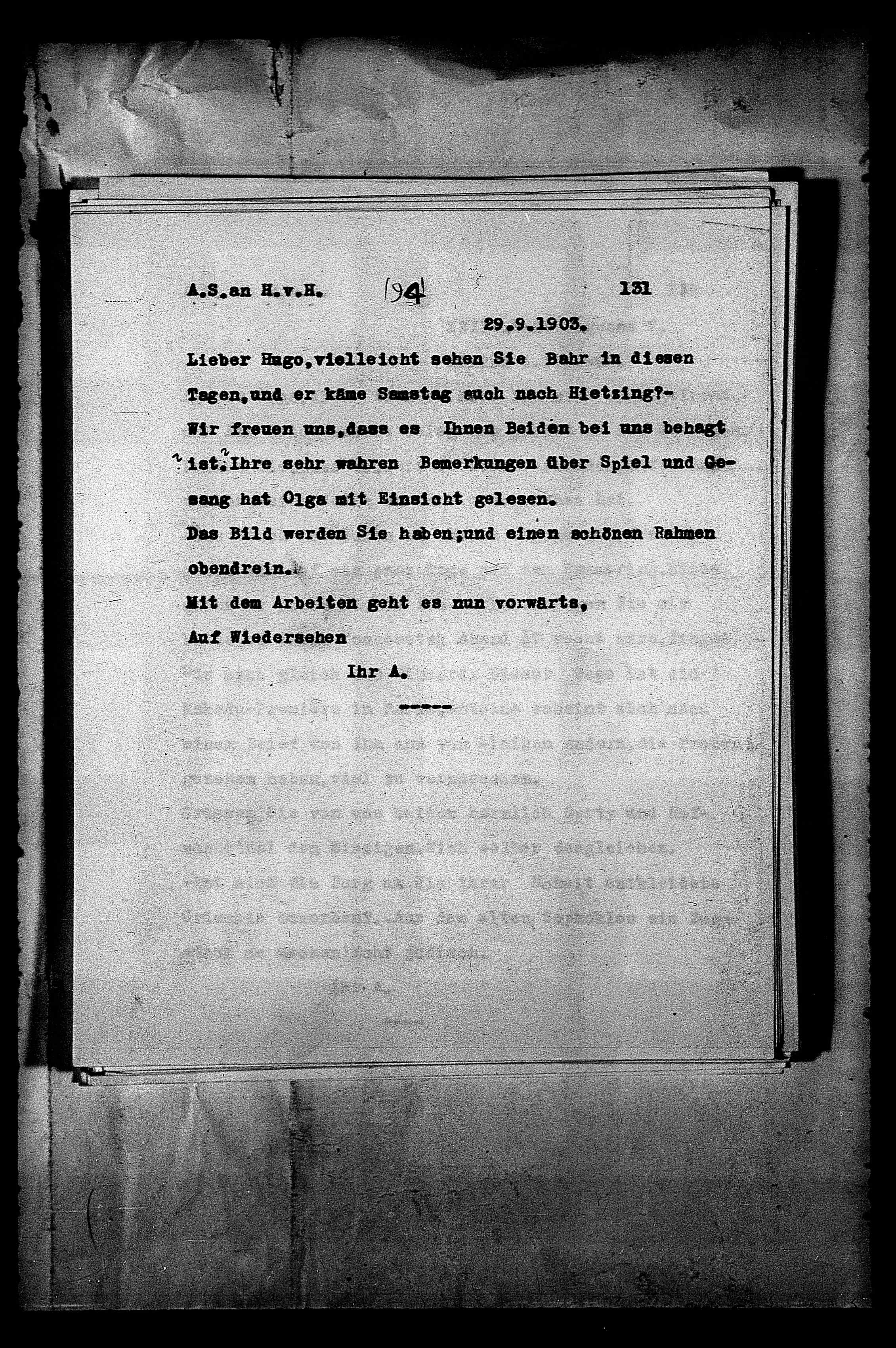 Vorschaubild für Hofmannsthal, Hugo von_AS an HvH Abschrift, HvH an AS, Originale (Mikrofilm 38), Seite 137