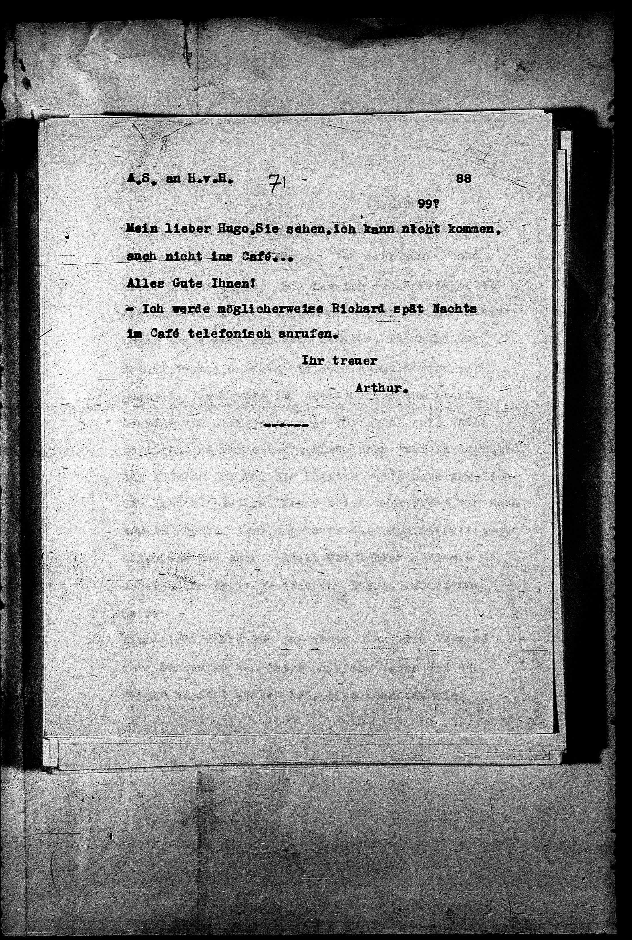 Vorschaubild für Hofmannsthal, Hugo von_AS an HvH Abschrift, HvH an AS, Originale (Mikrofilm 38), Seite 92